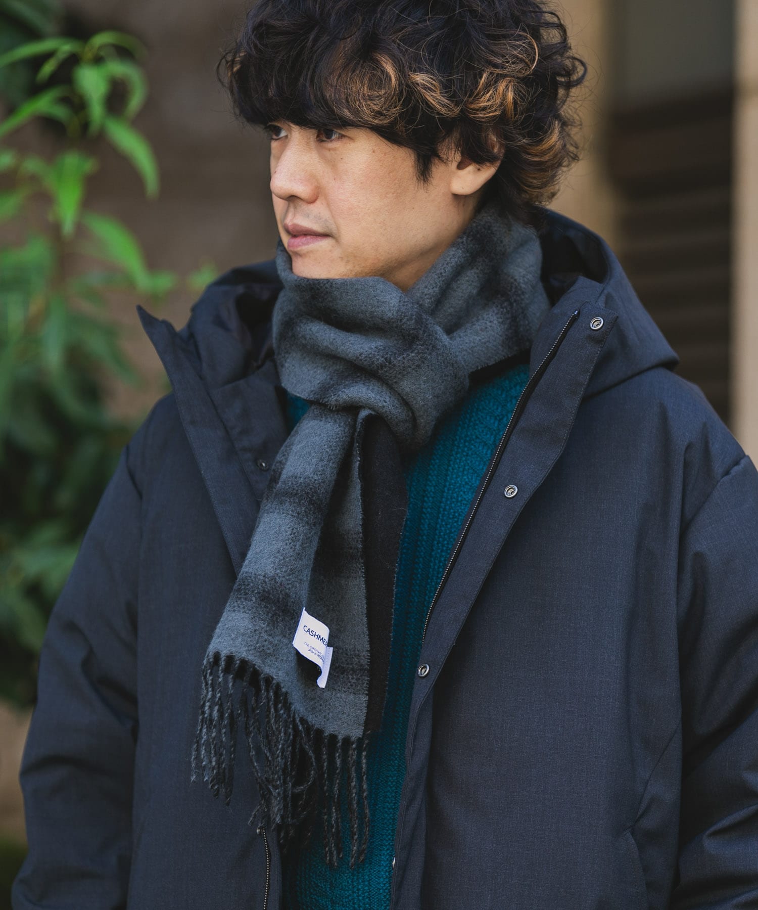 カシミヤブレンド オンブレチェックマフラー CHARCOAL -