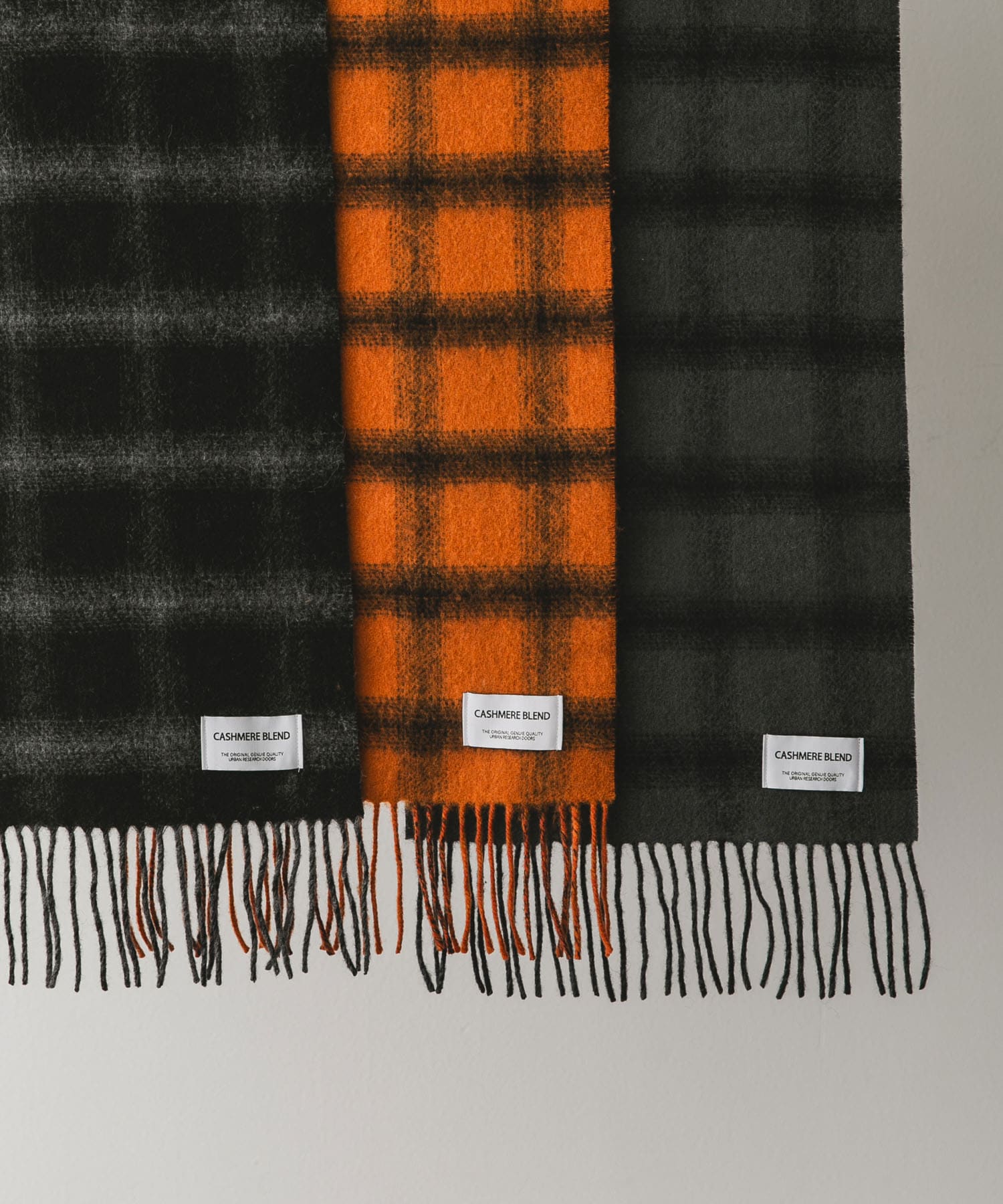 カシミヤブレンド オンブレチェックマフラー ORANGE -