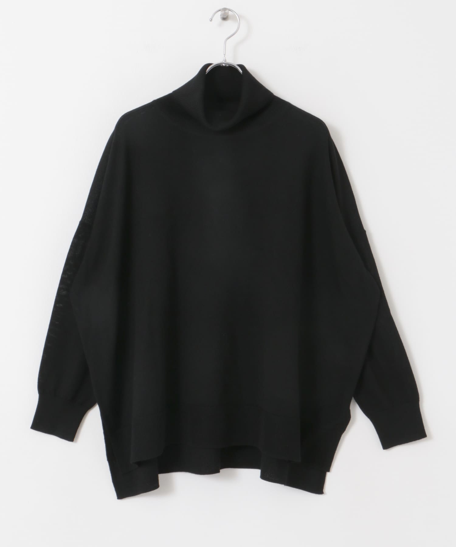 ウォッシャブルウールタートルワイドプルオーバー BLACK M