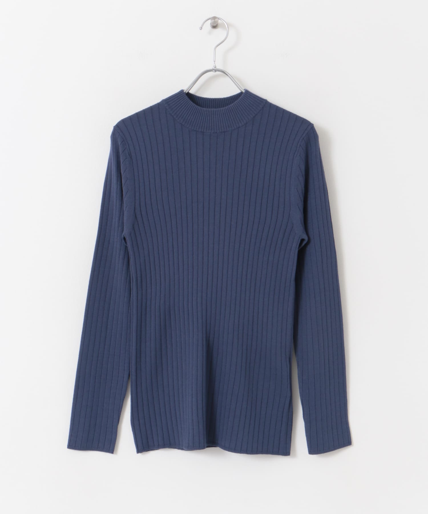 ハイネックリブニット BLUE M