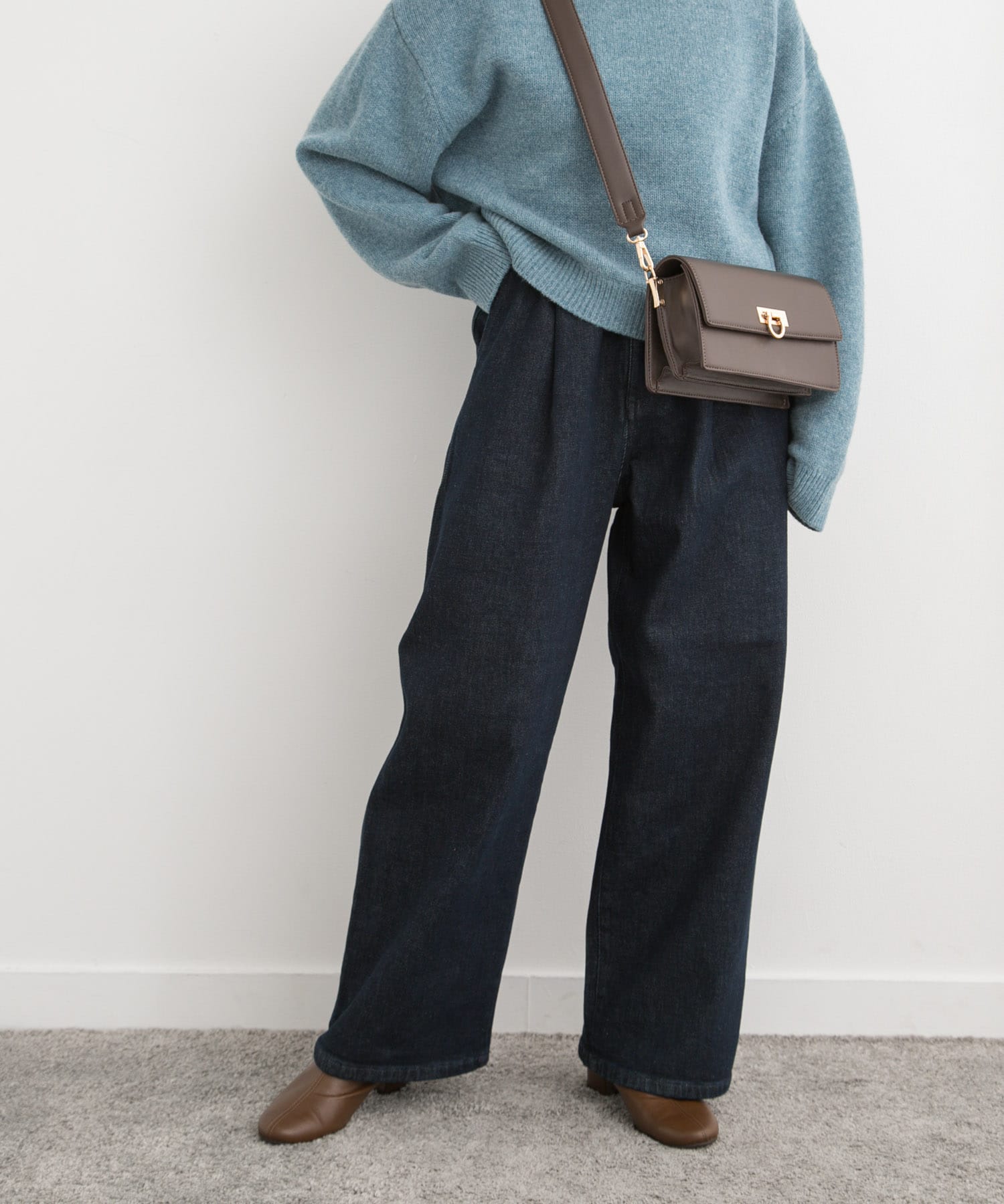 裏起毛タックデニムパンツ
