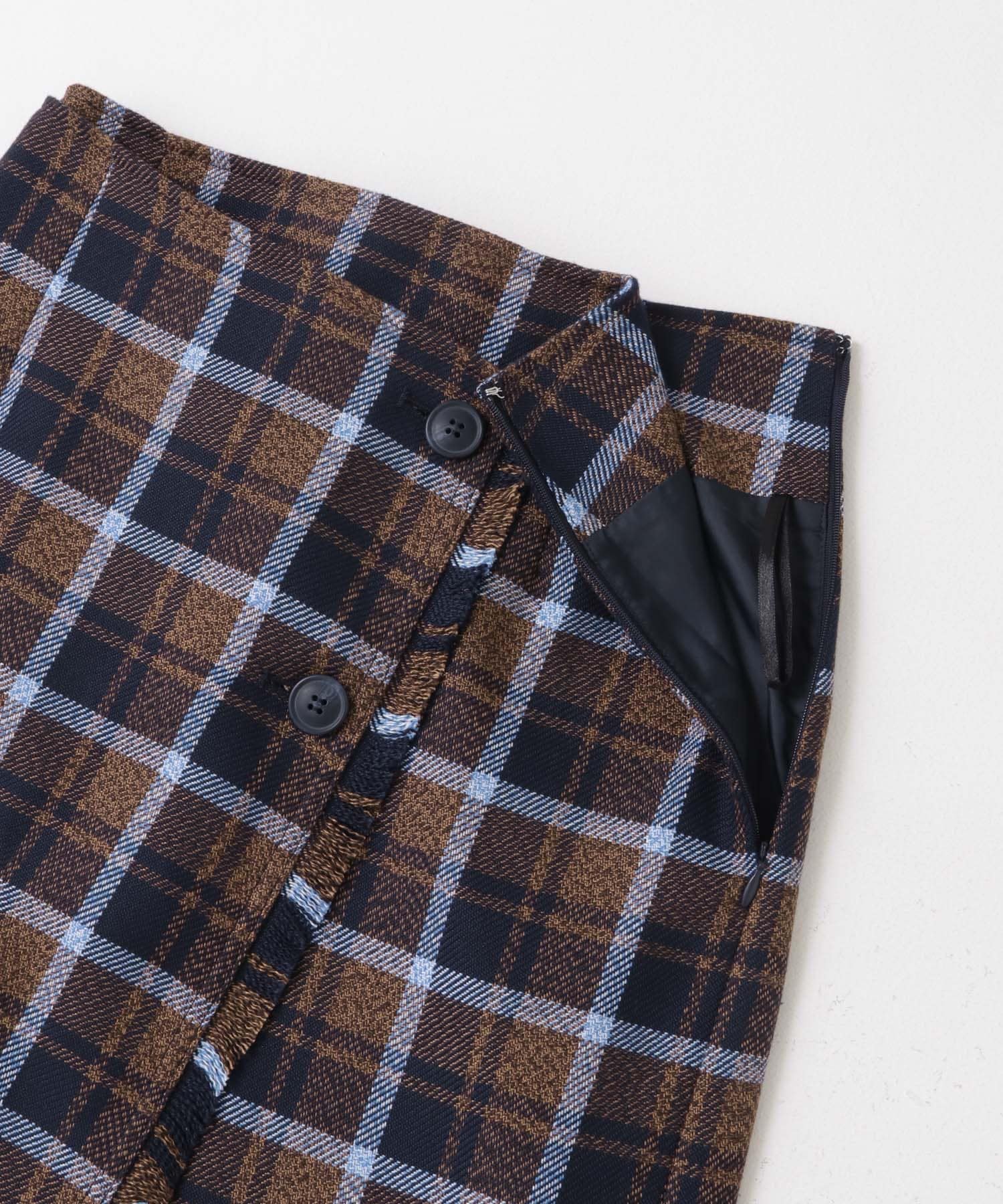 フリンジチェックラップストレートスカート BROWN M