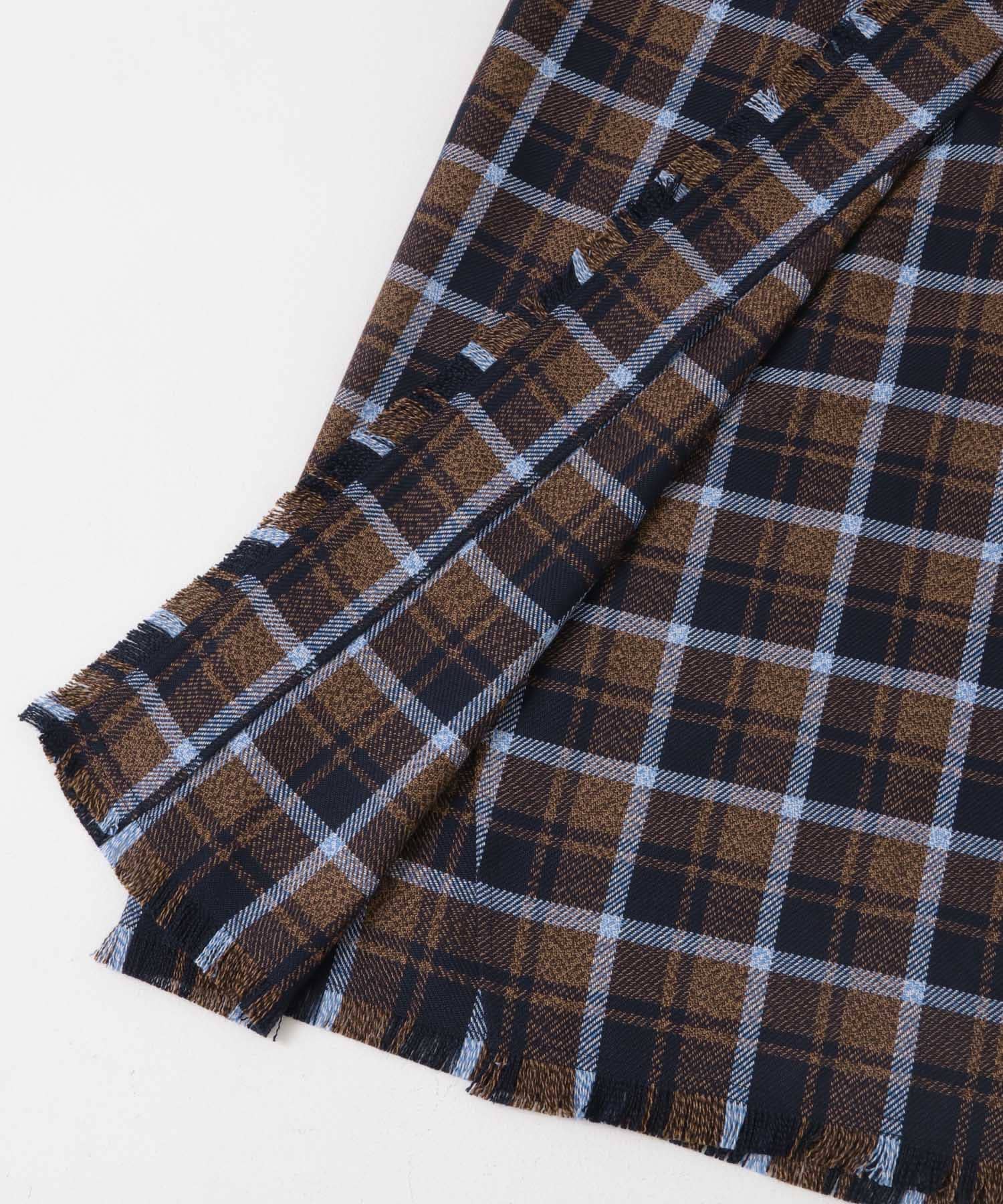 フリンジチェックラップストレートスカート BROWN M