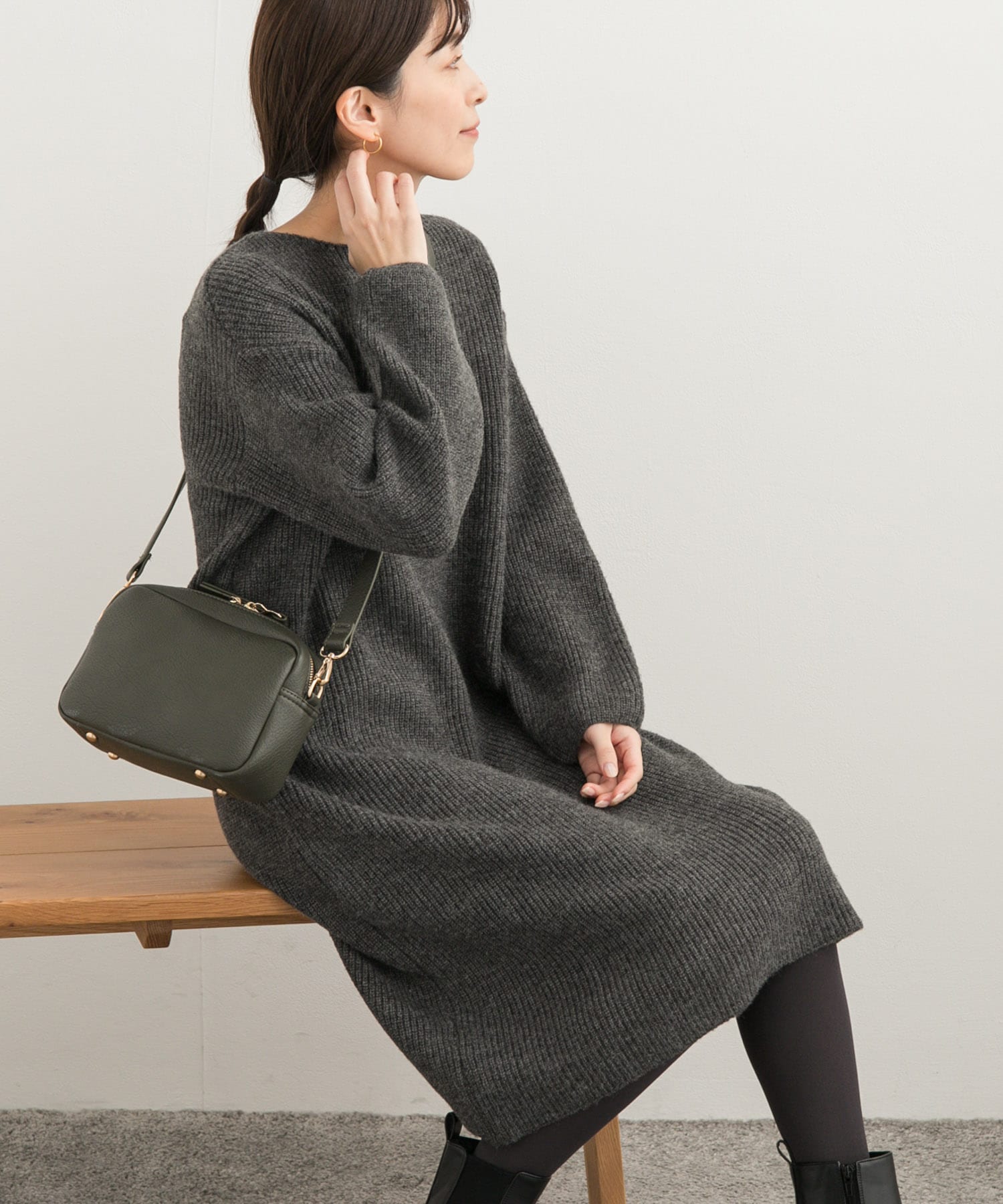 畦ミディ丈ニットワンピース(M MINTGRAY): ワンピース｜URBAN