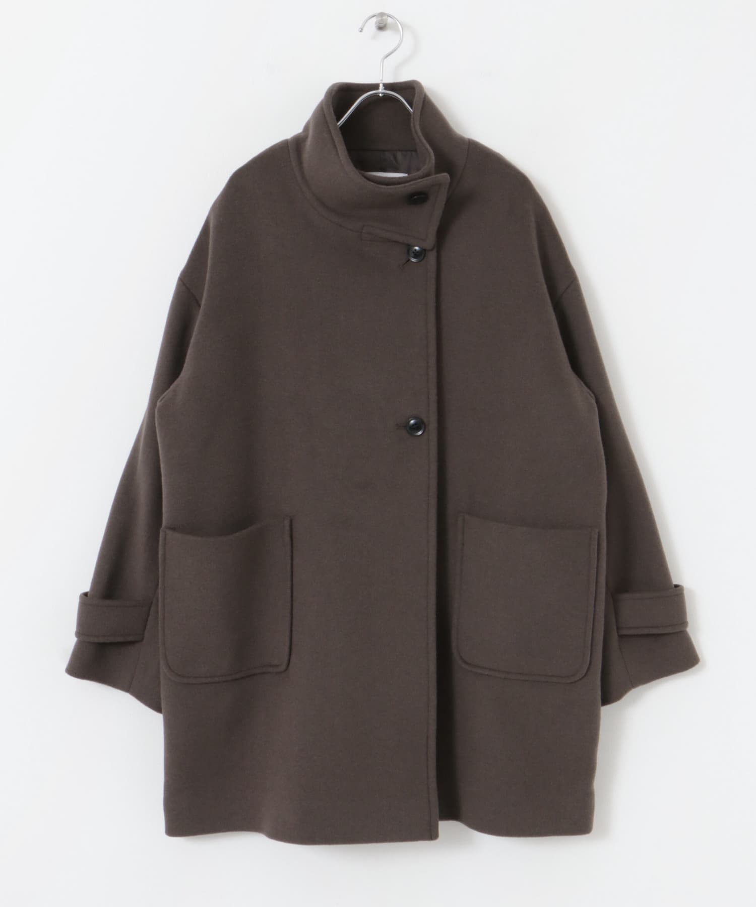 ウールスタンドカラーコート BROWN M