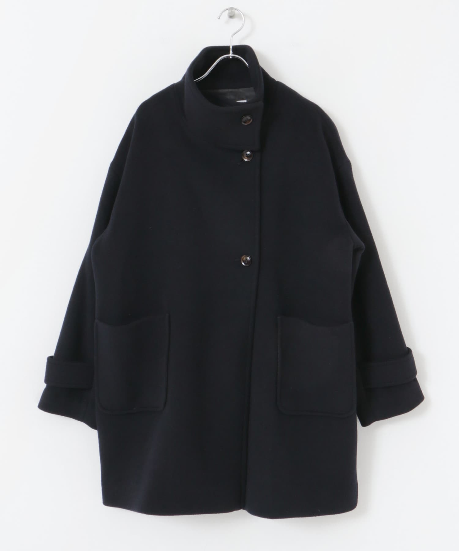 ウールスタンドカラーコート NAVY M