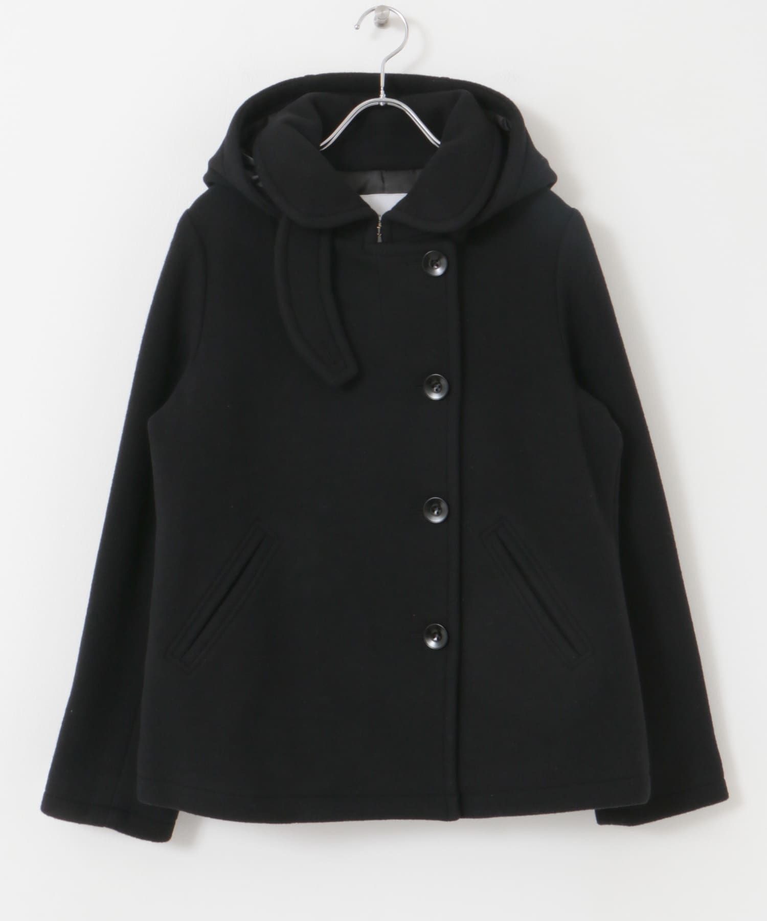 ショールカラー2WAYショートコート BLACK S