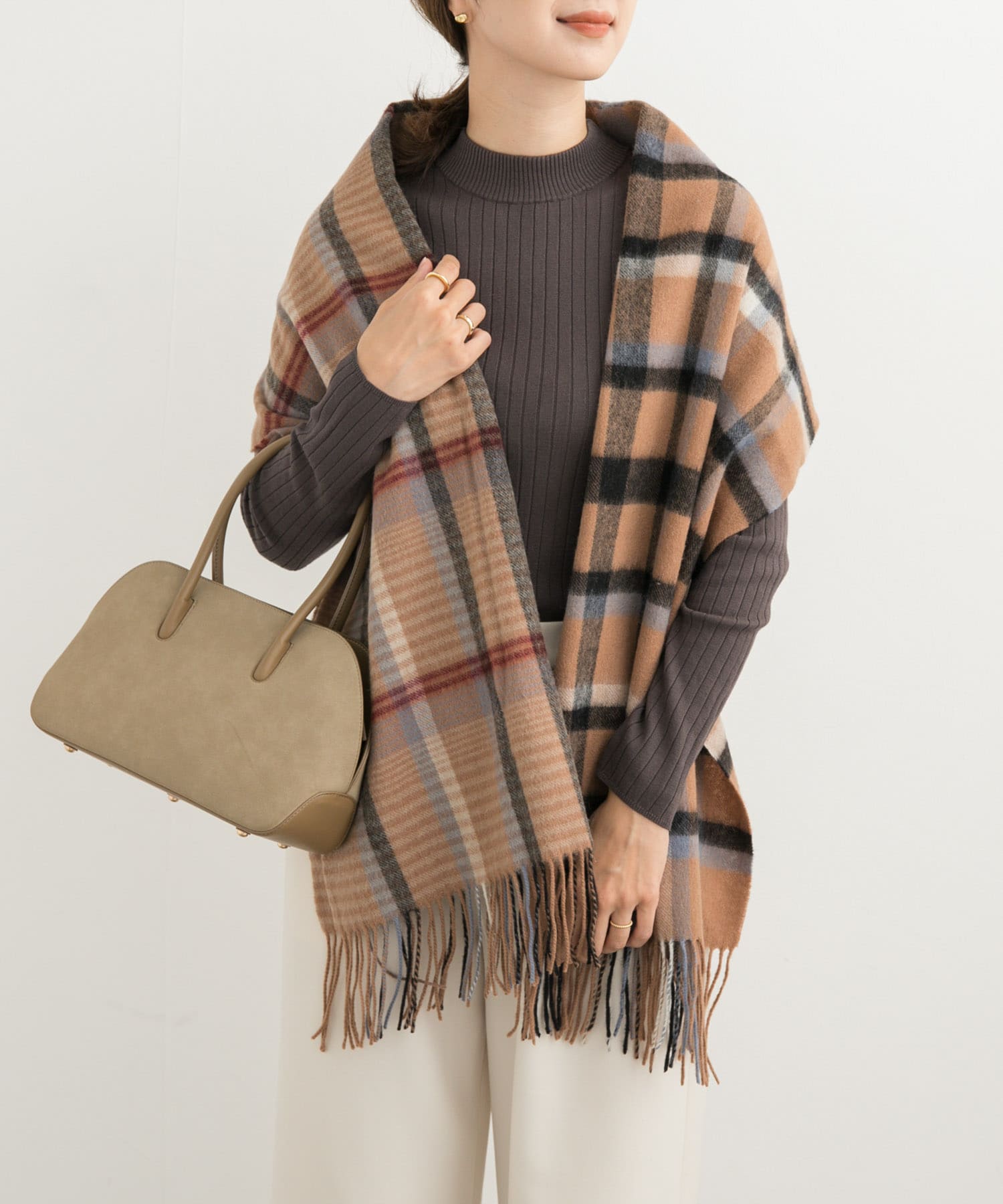 ウールチェックストール BROWN one