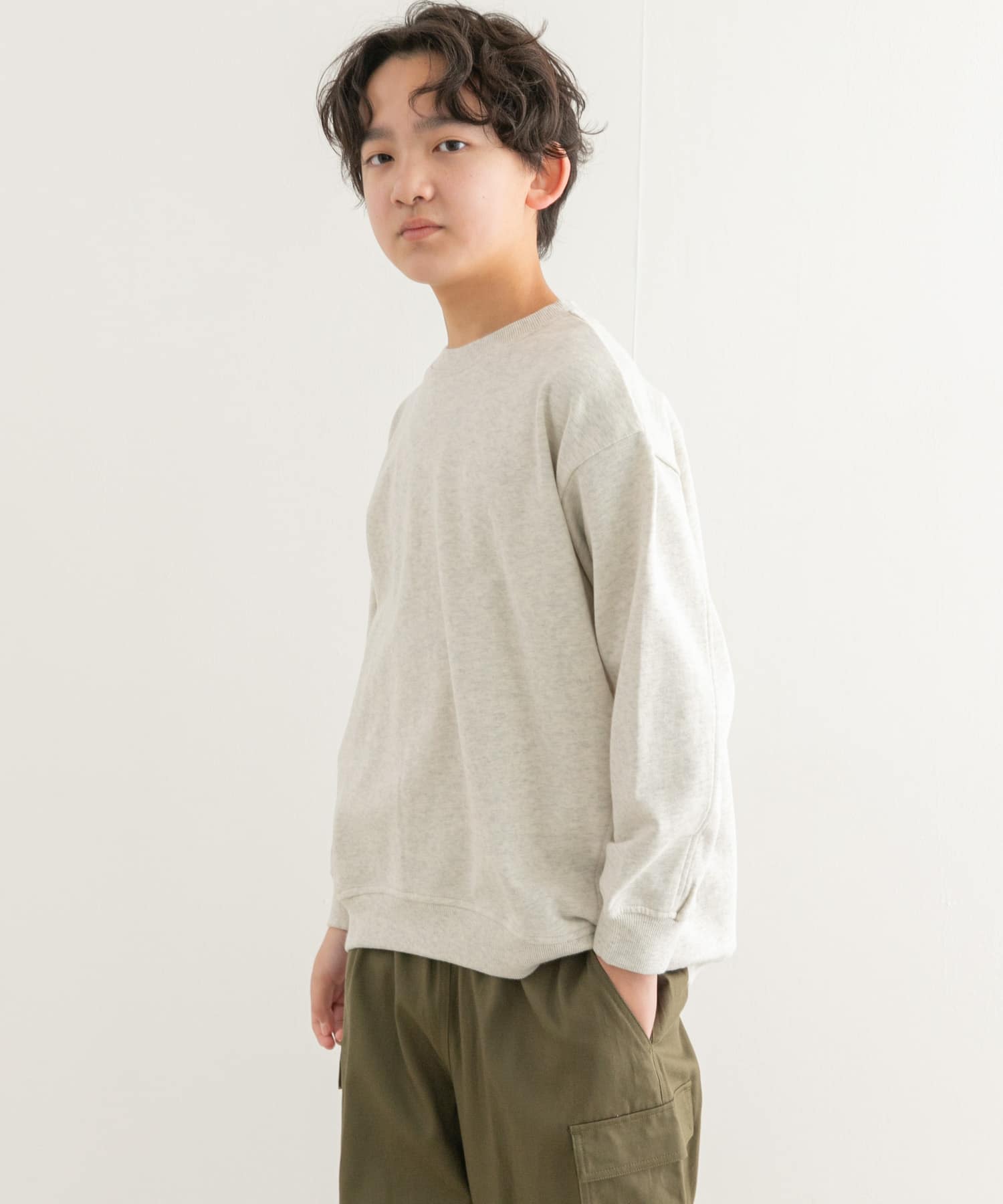 裏毛クルーネック切替スウェット(KIDS)