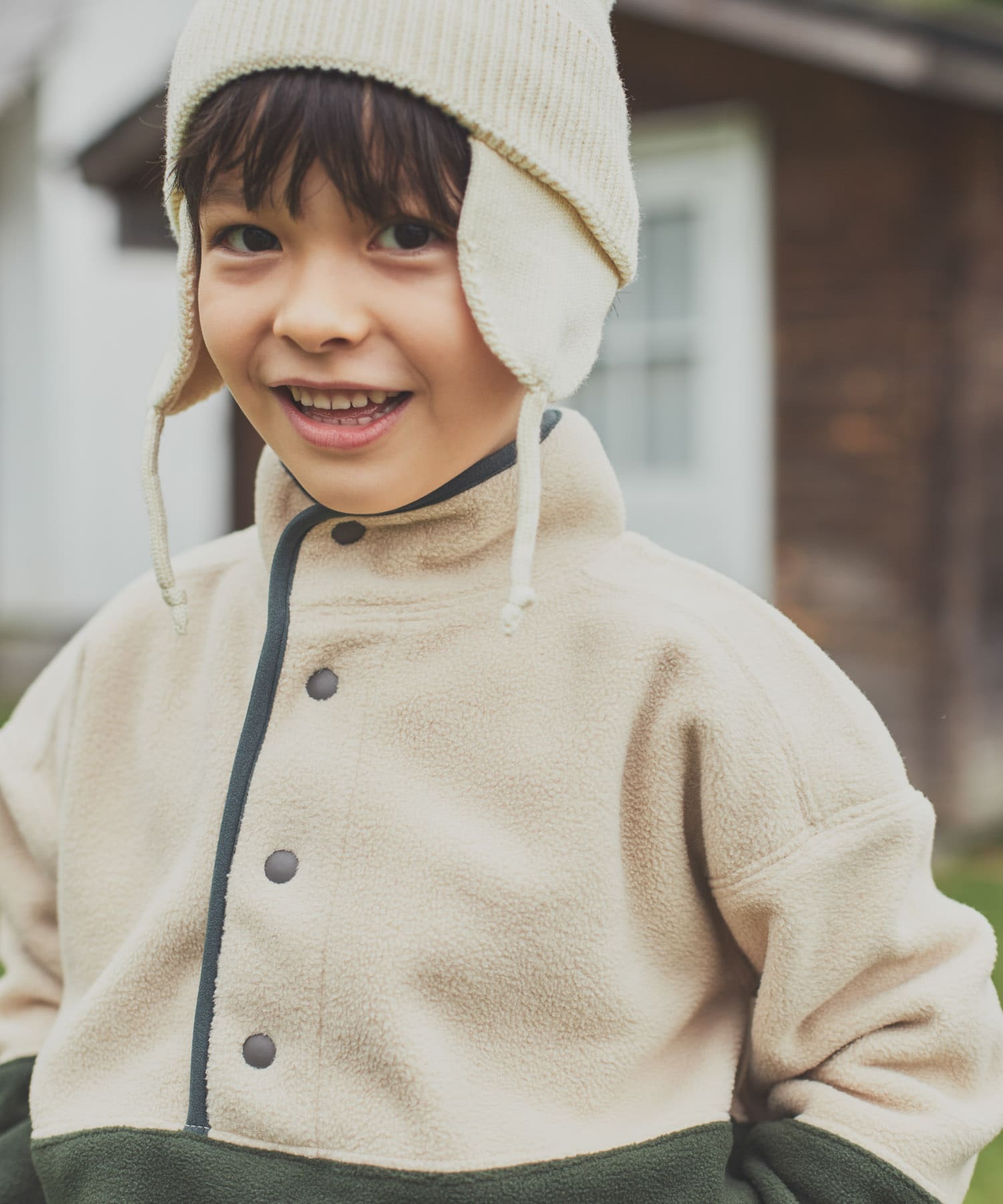 『洗濯可』フリースバイカラープルオーバー(KIDS) GR×BE 105