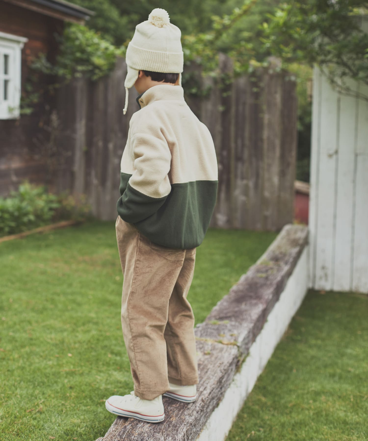 『洗濯可』フリースバイカラープルオーバー(KIDS) GR×BE 105