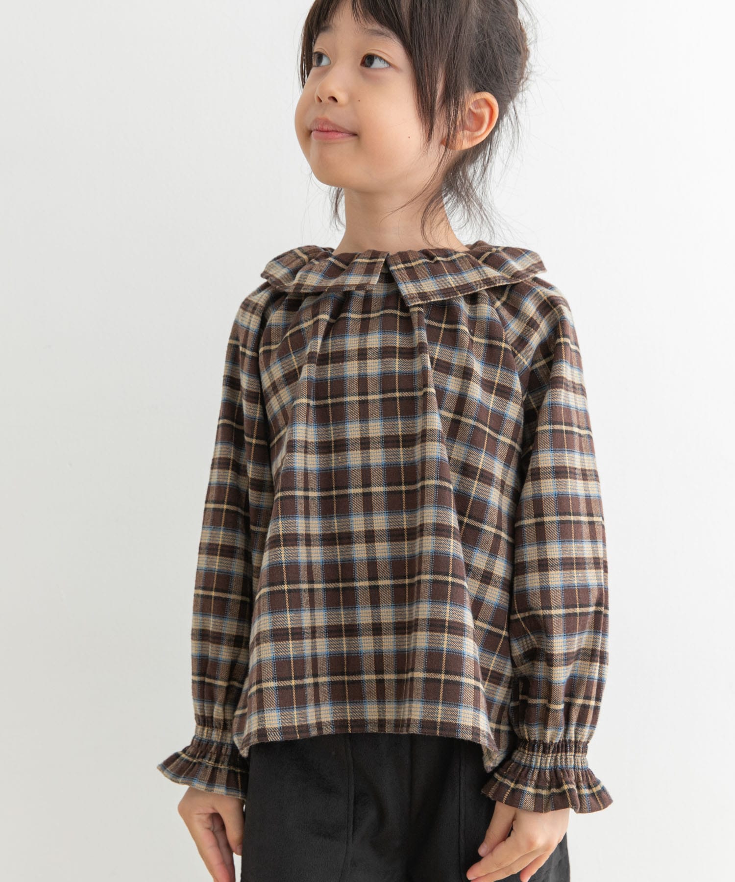 起毛チェックフリルカラーブラウス(KIDS)
