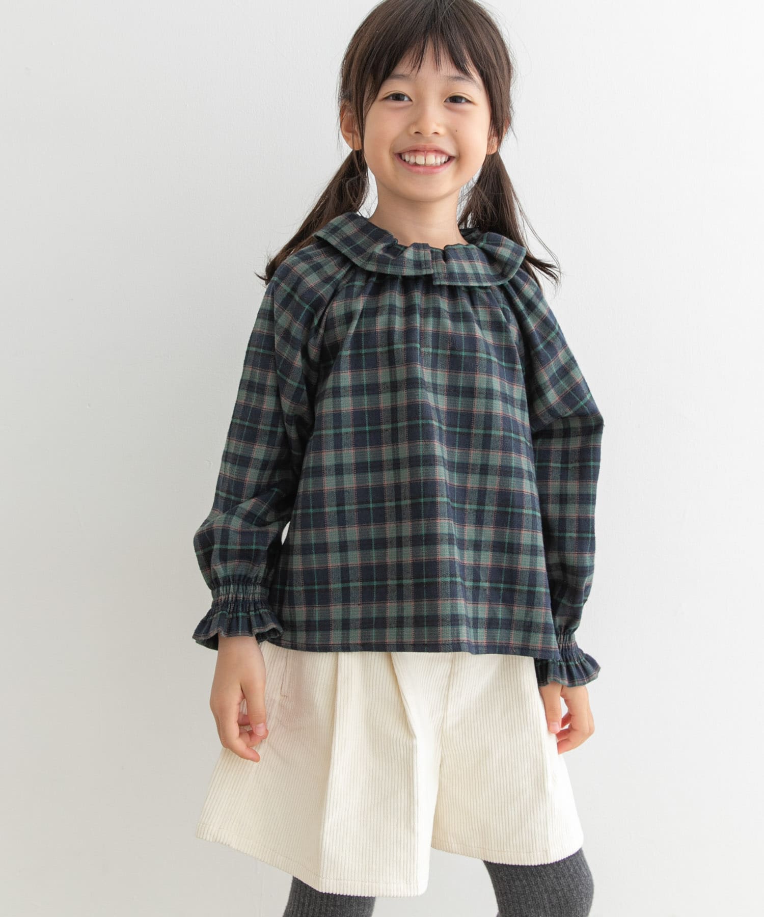 起毛チェックフリルカラーブラウス(KIDS)
