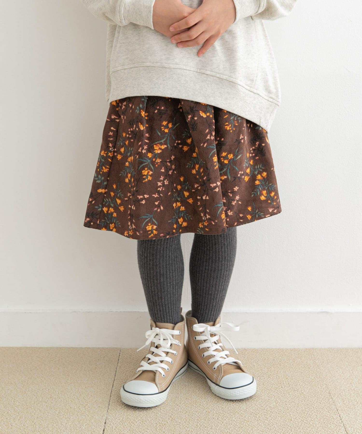 花柄コーデュロイフレアキュロット(KIDS)(105 BROWN): キッズ｜URBAN