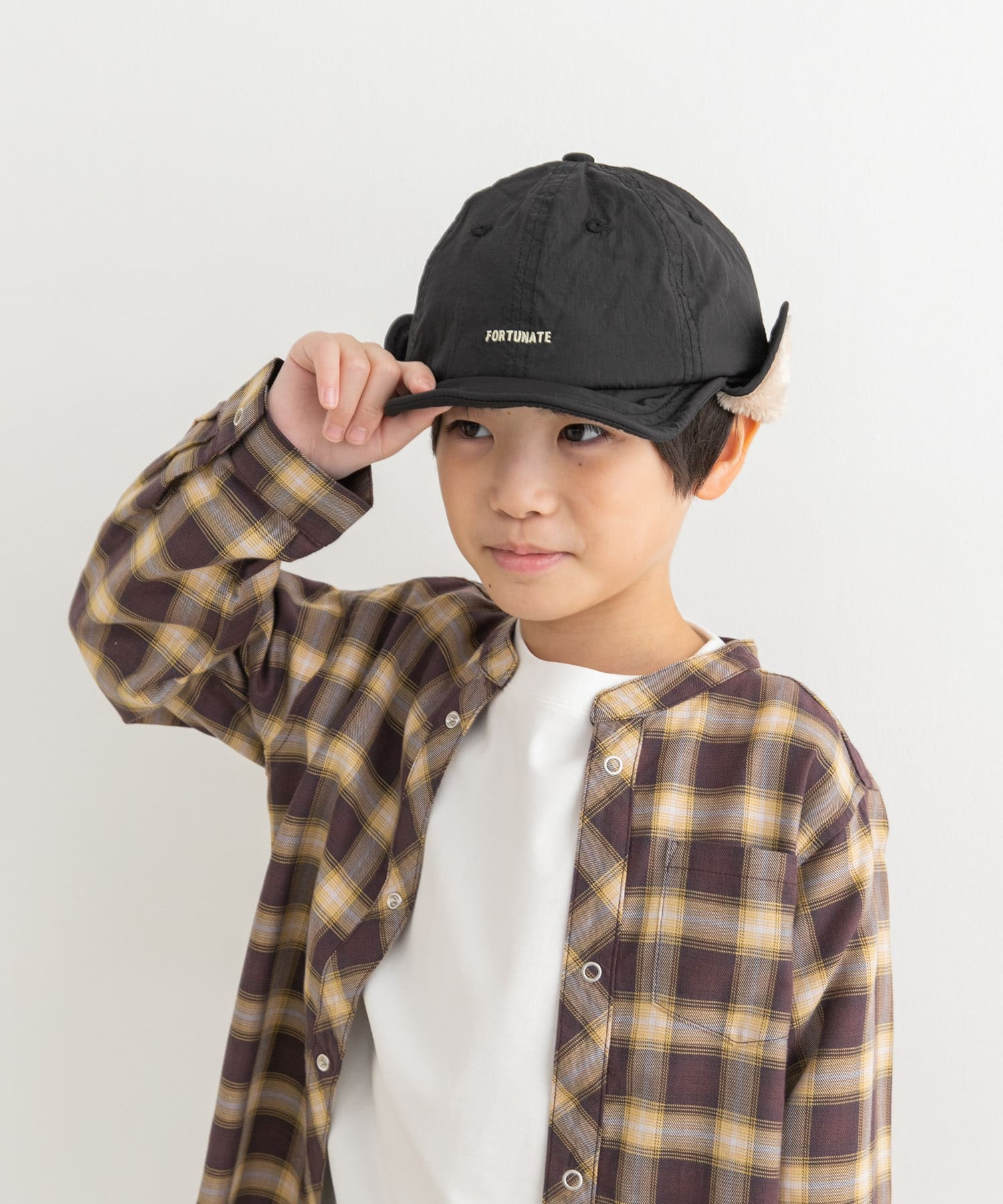 『撥水』耳当て付きキャップ(KIDS) BLACK one
