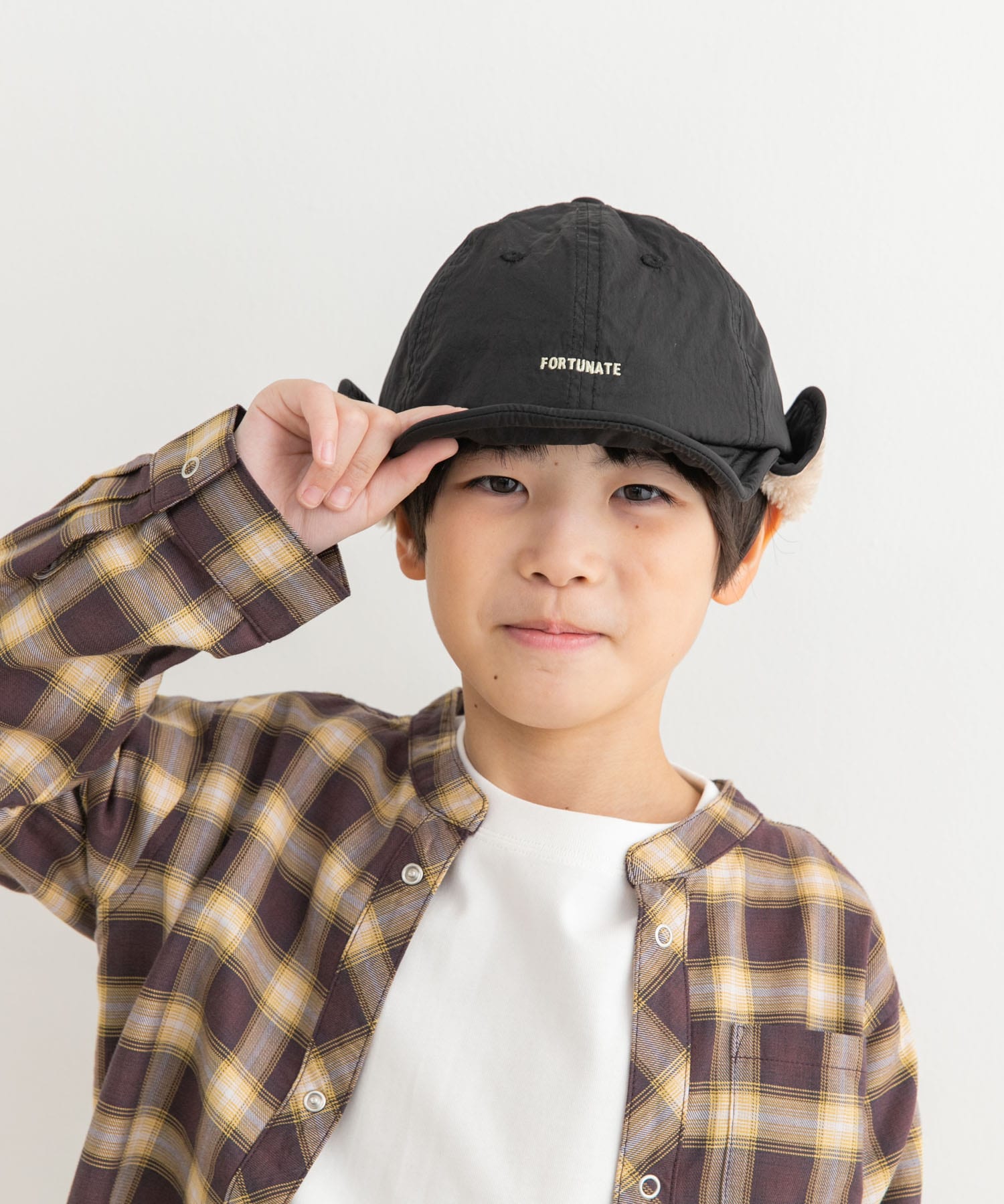 『撥水』耳当て付きキャップ(KIDS) BLACK one
