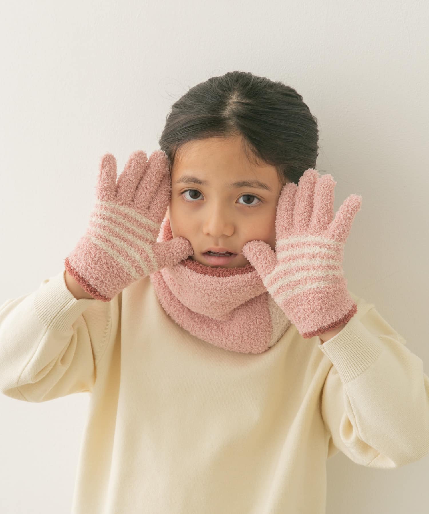 マシュマロボーダー手袋(KIDS) PINK one