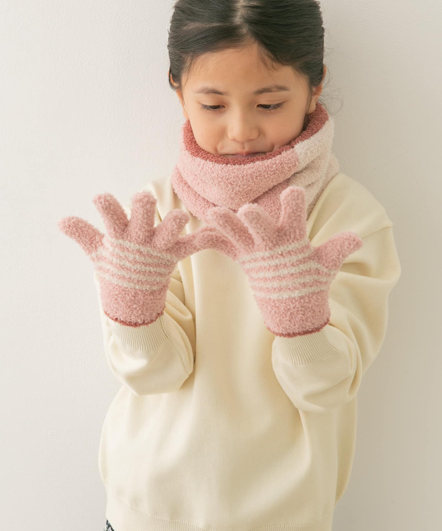 マシュマロボーダー手袋(KIDS) PINK one