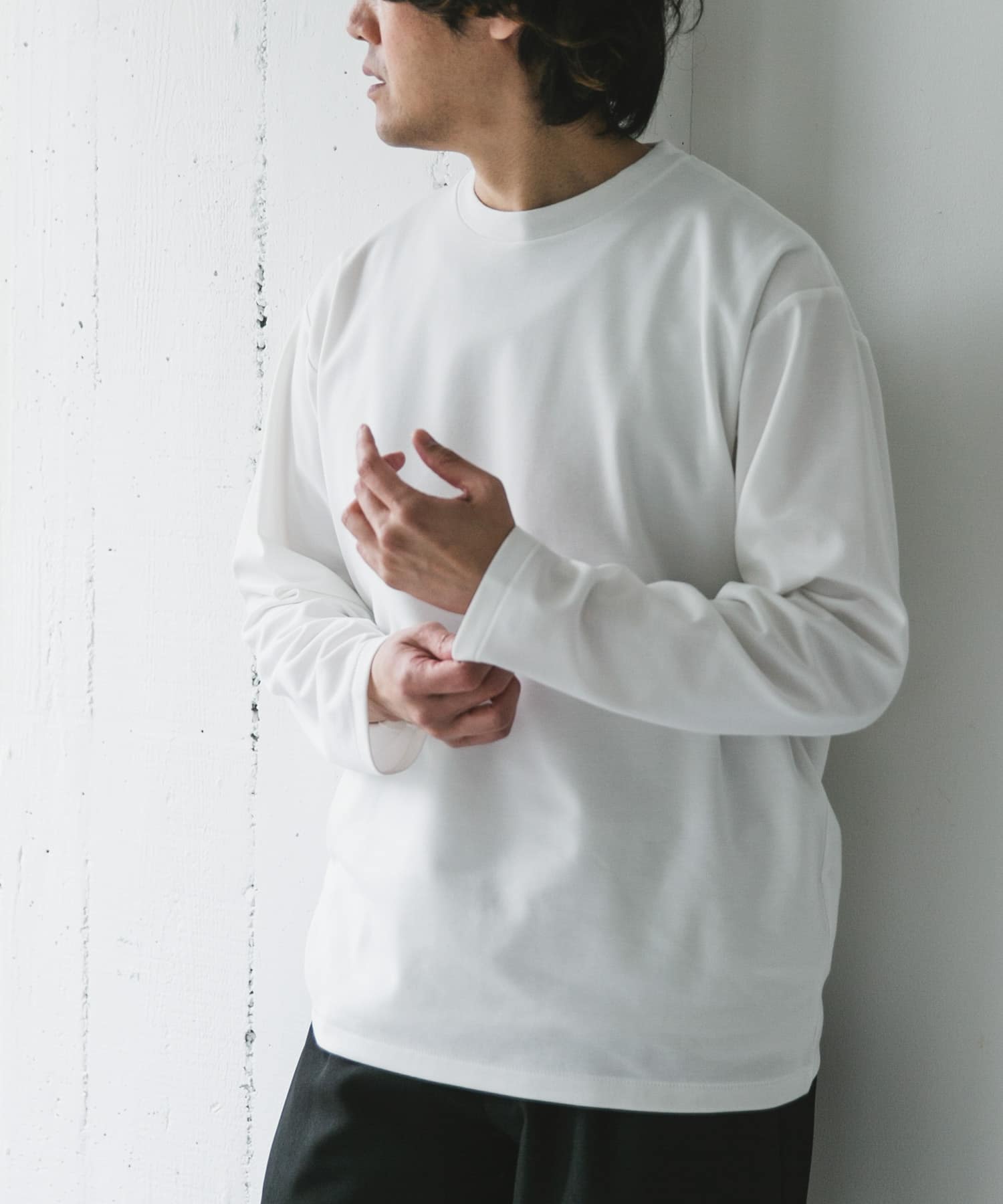 イージーケア』ポンチ ロングスリーブ Tシャツ(M WHITE): トップス
