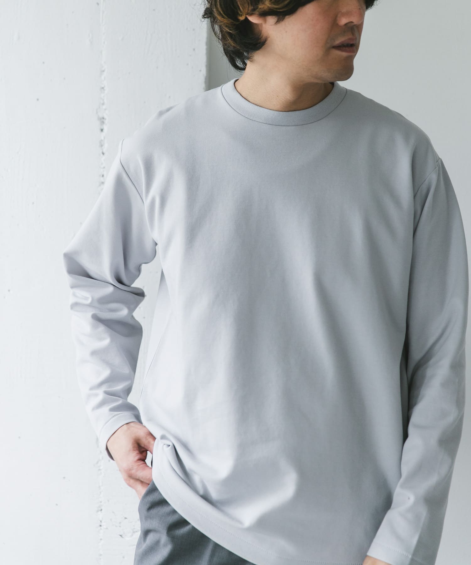 イージーケア』ポンチ ロングスリーブ Tシャツ(M WHITE): トップス