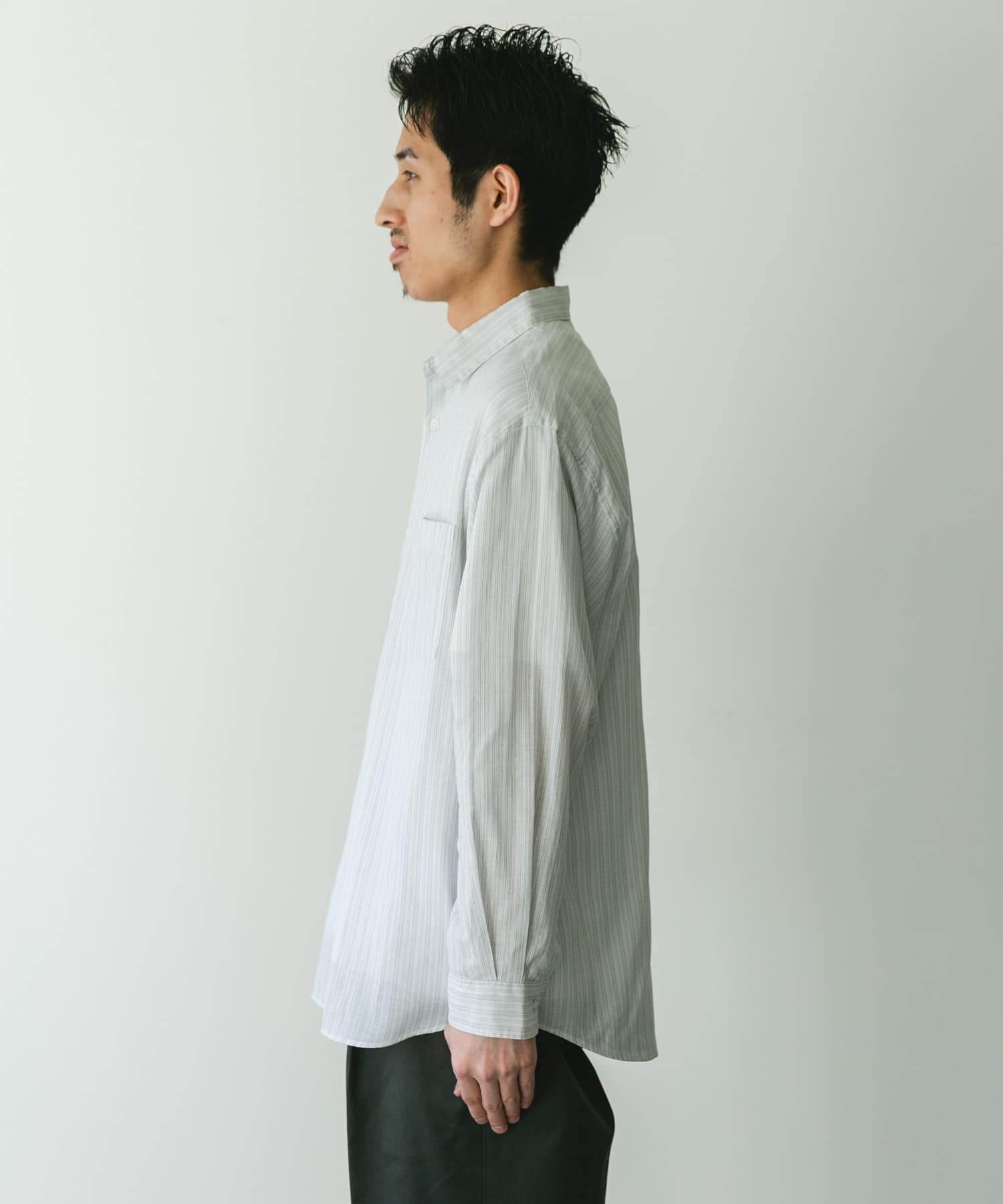 シアーボイルストライプロングスリーブシャツ GREEN L