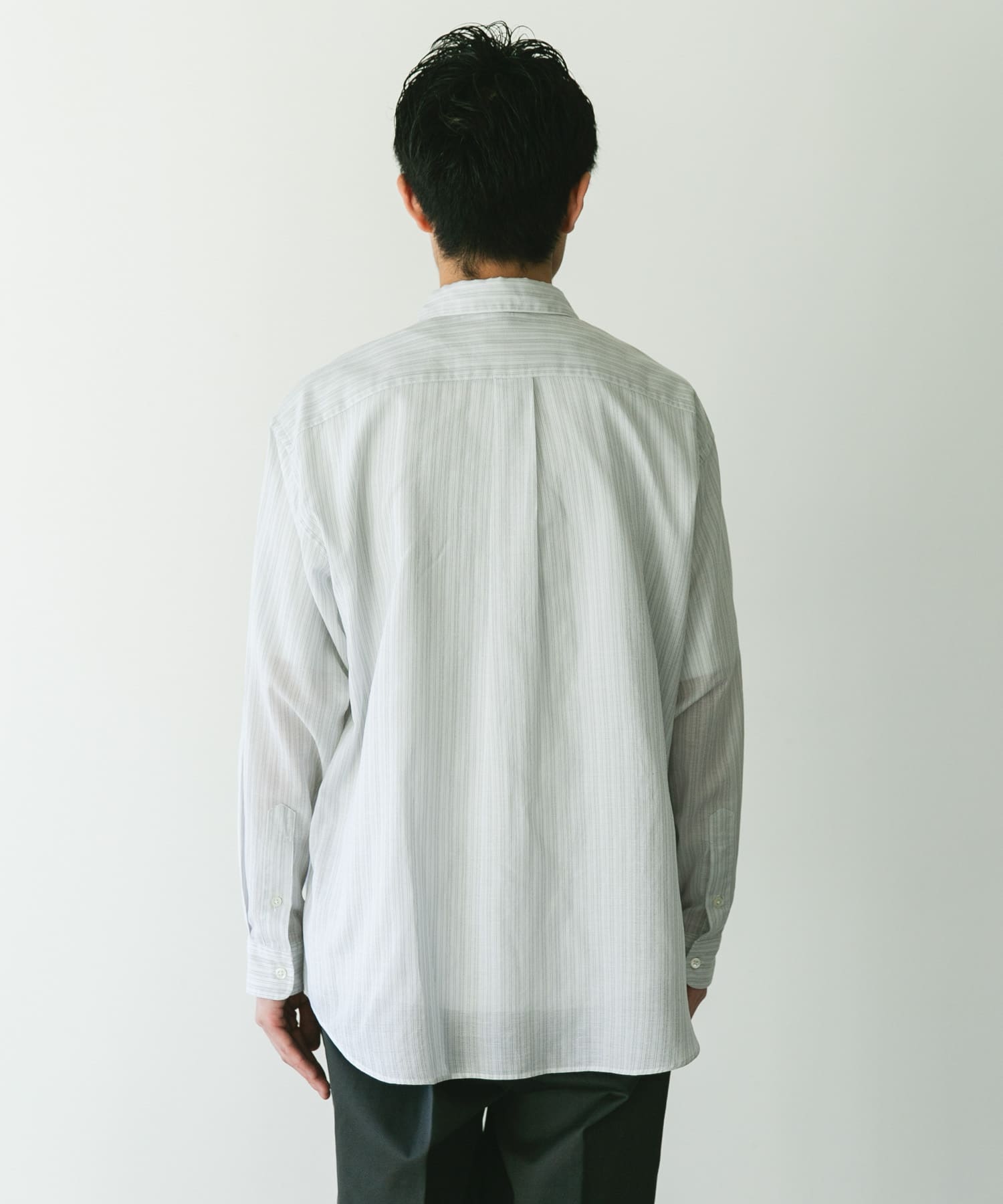 シアーボイルストライプロングスリーブシャツ GREEN M