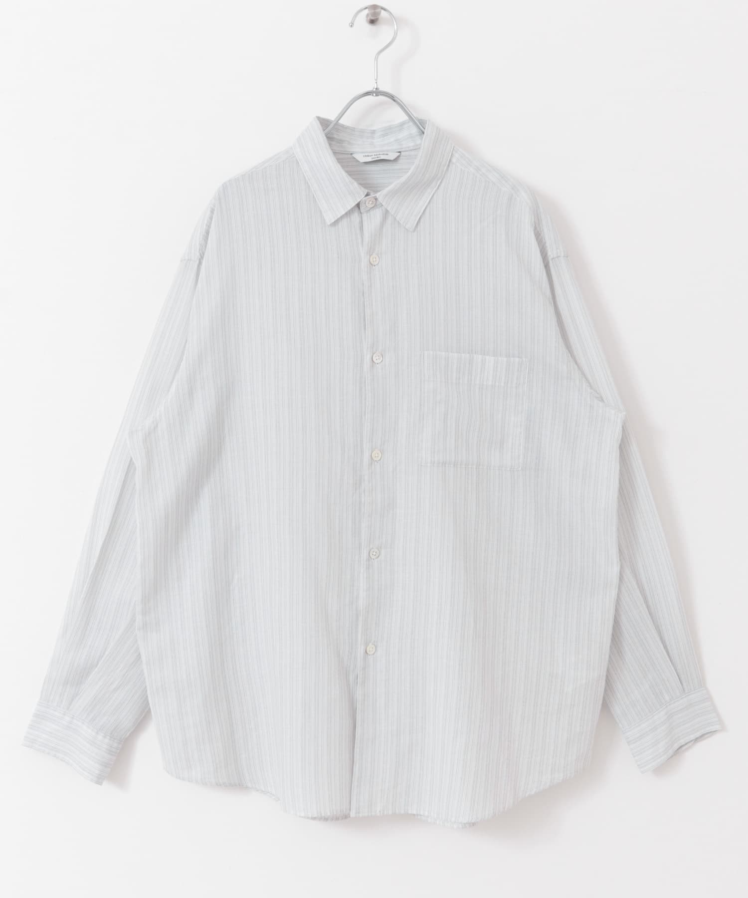 シアーボイルストライプロングスリーブシャツ GREEN M