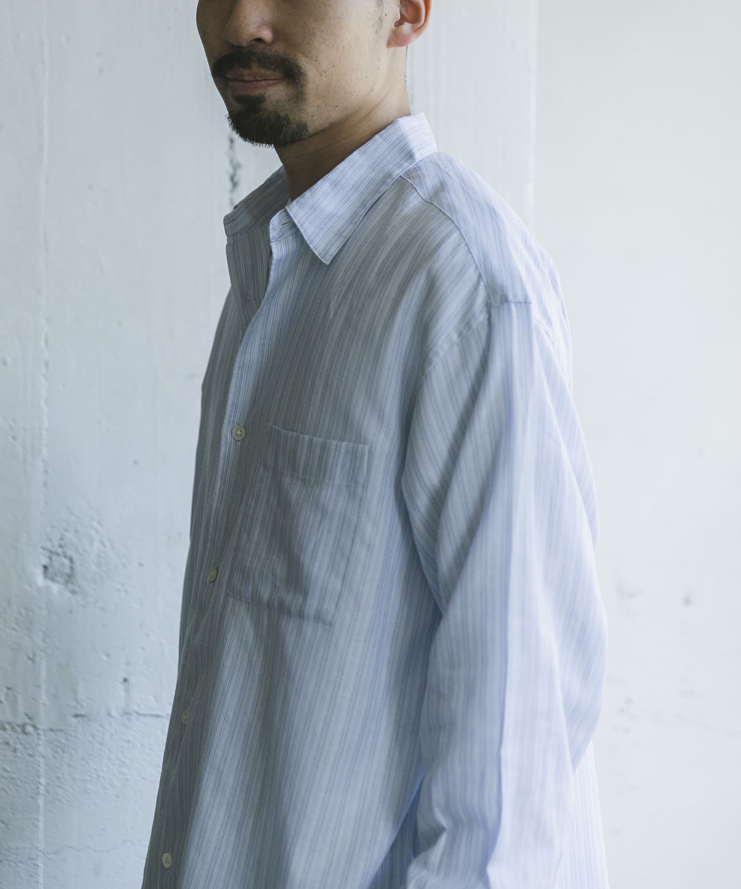 シアーボイルストライプロングスリーブシャツ BLUE L