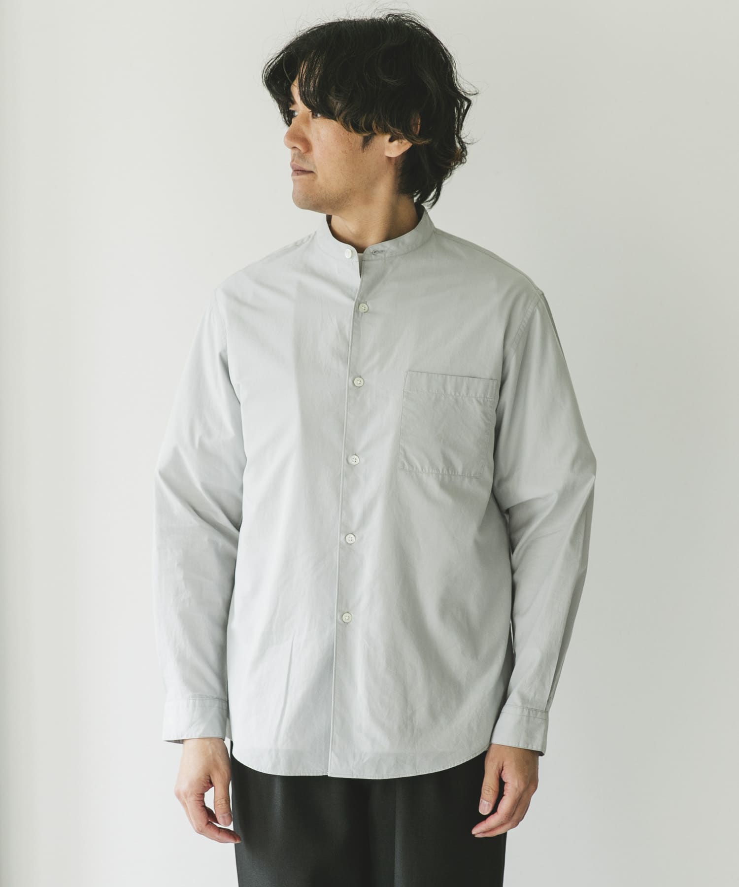 シルクブレンド ロングスリーブバンドカラーシャツ(M BLUE): トップス シルクブレンド ロングスリーブバンドカラーシャツ(M BLUE): トップス