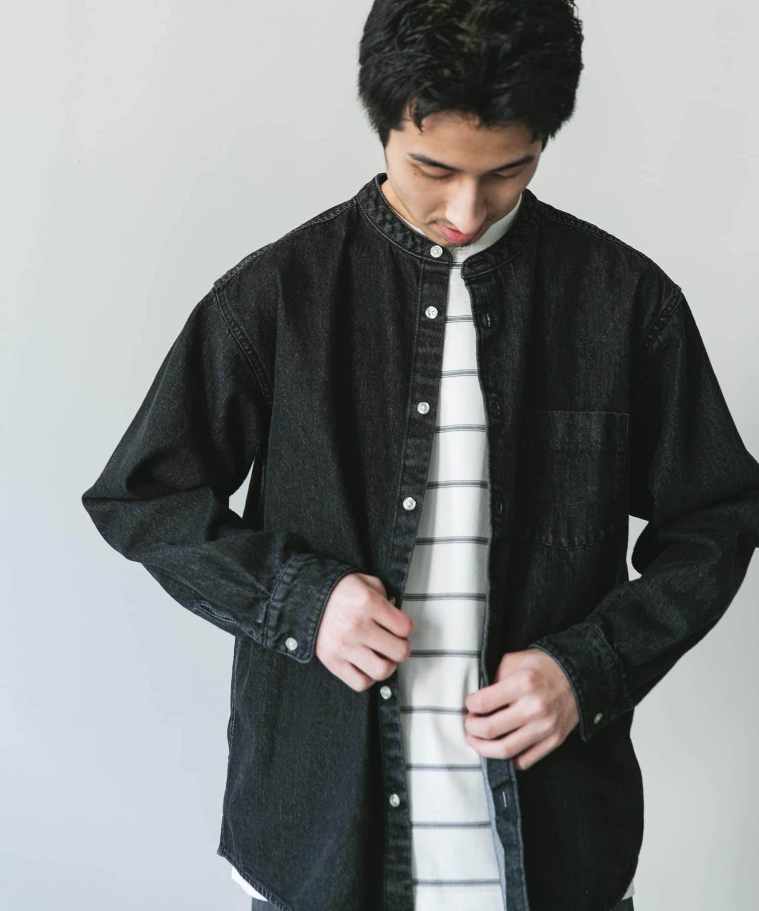 デニムバンドカラーシャツ