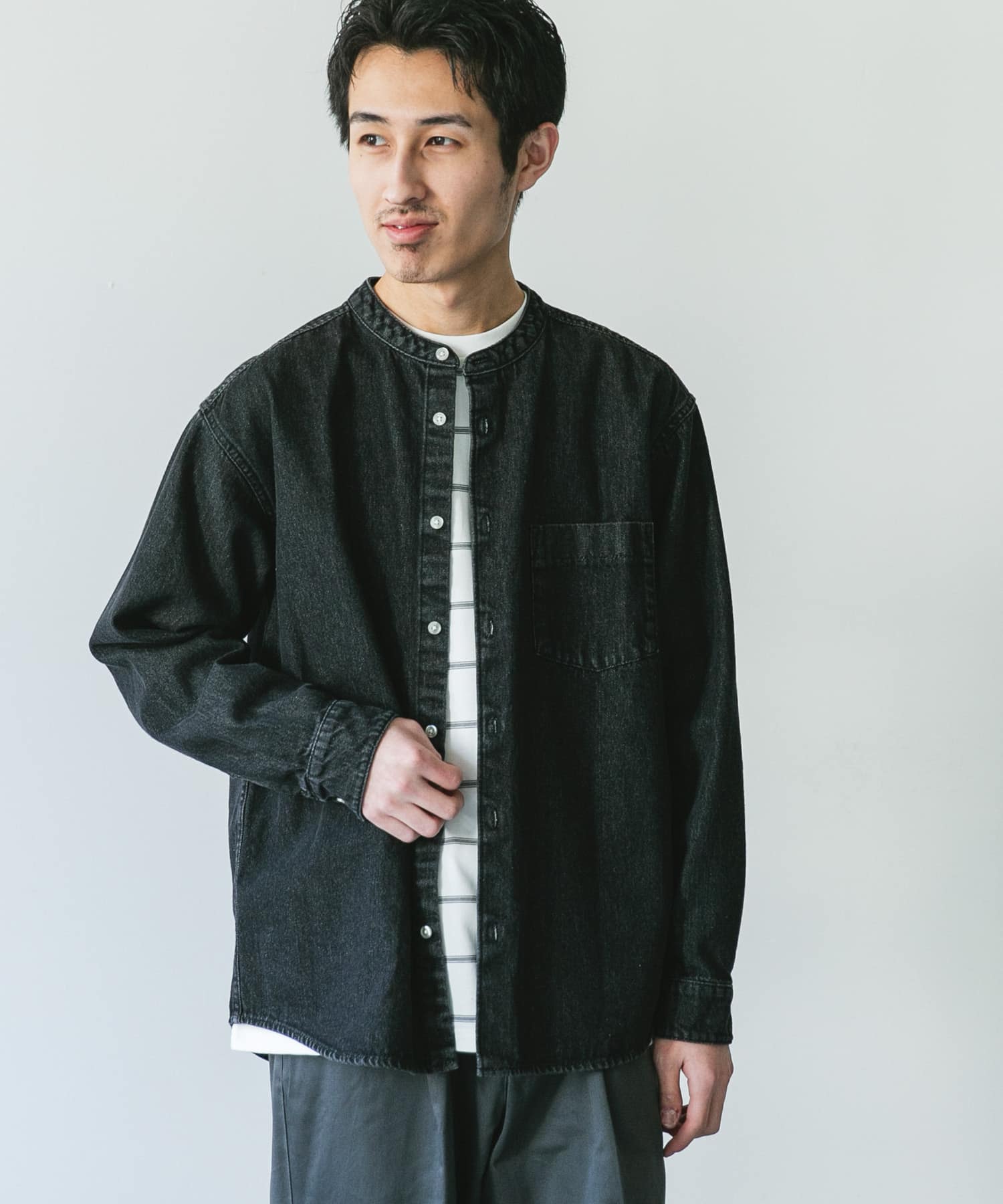 デニムバンドカラーシャツ(M BLACK): トップス｜URBAN RESEARCH公式