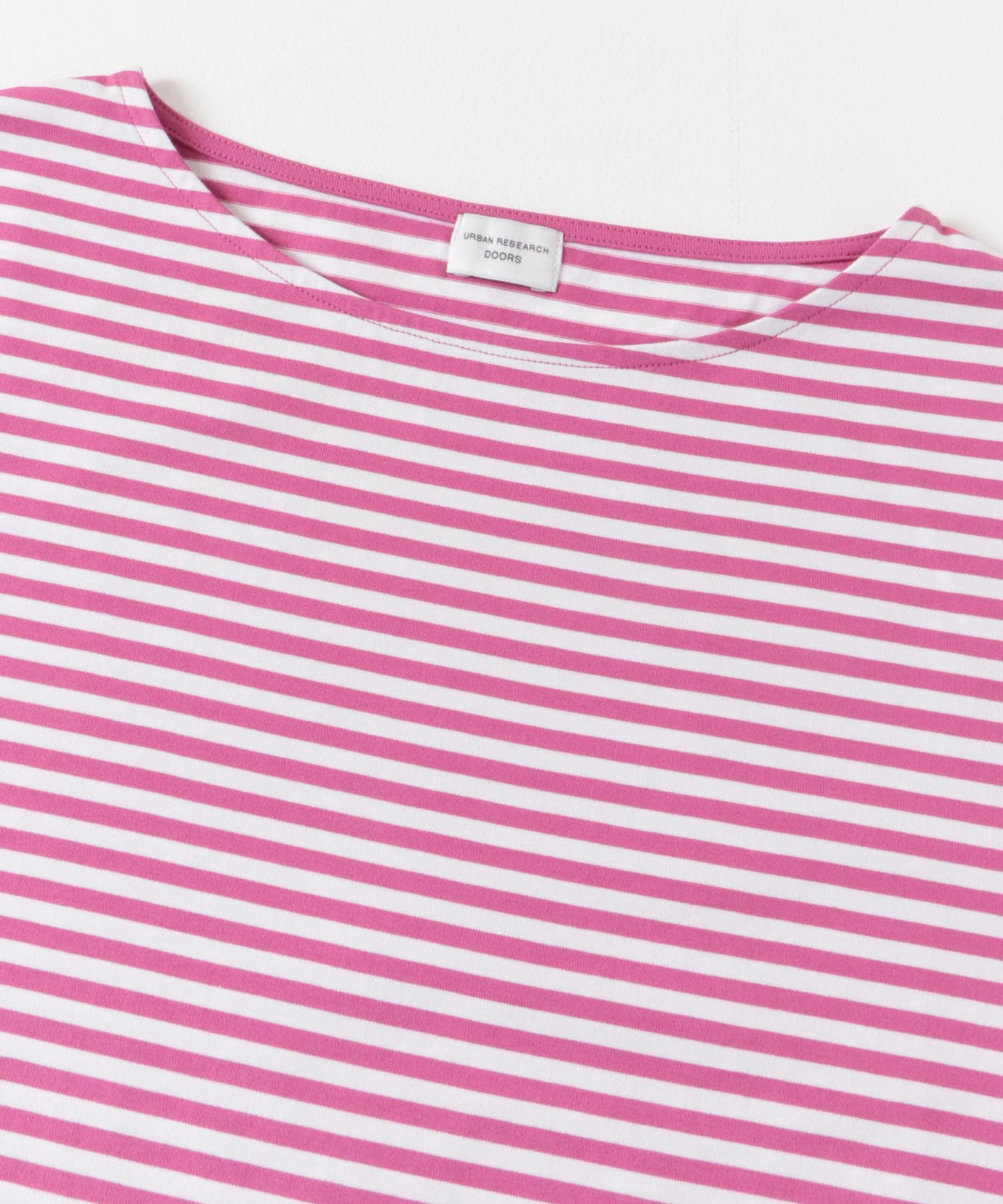 ラウンドヘムボーダーロングTシャツ PINK×WHT M