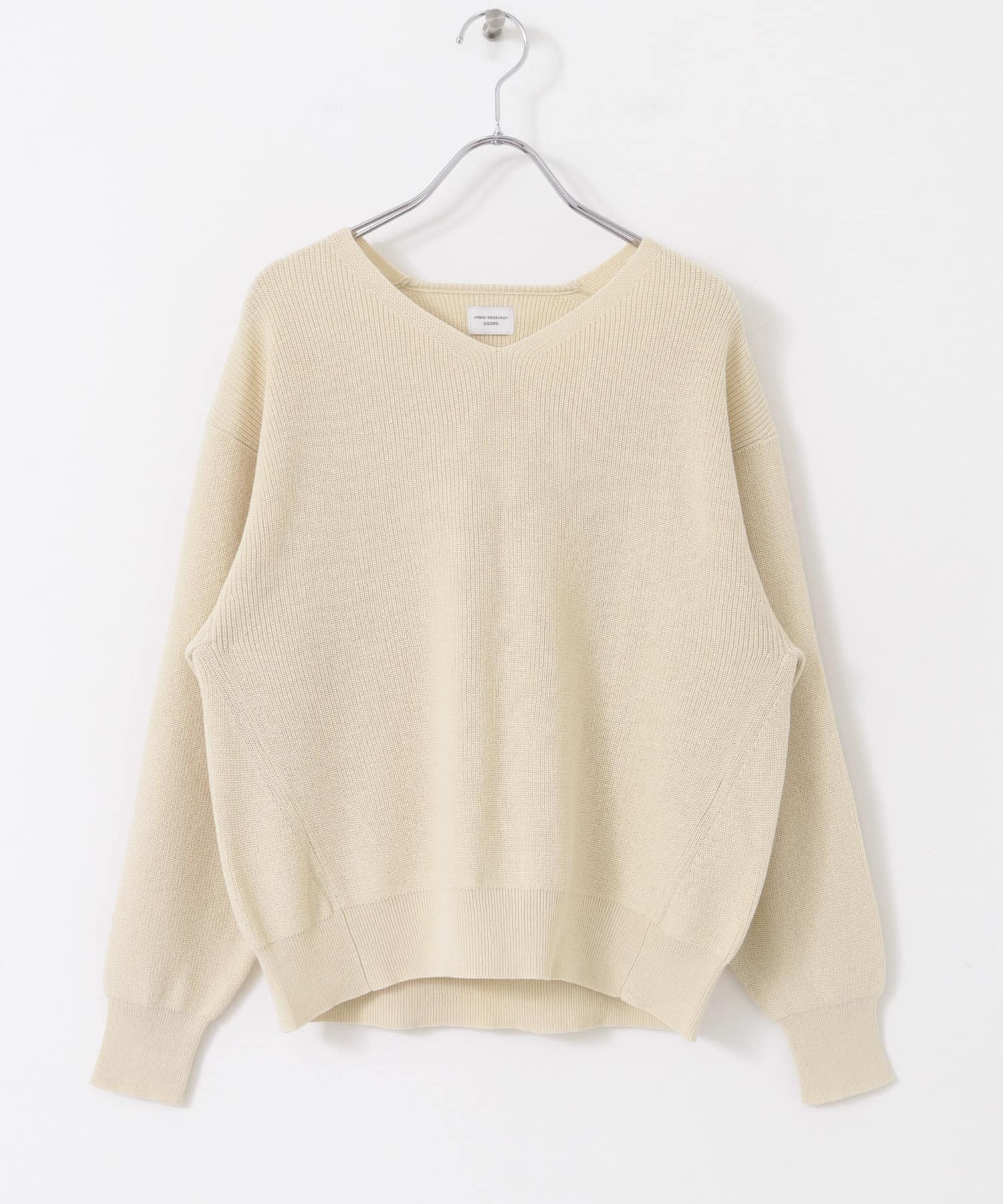 コットン畦Vネックニット IVORY M
