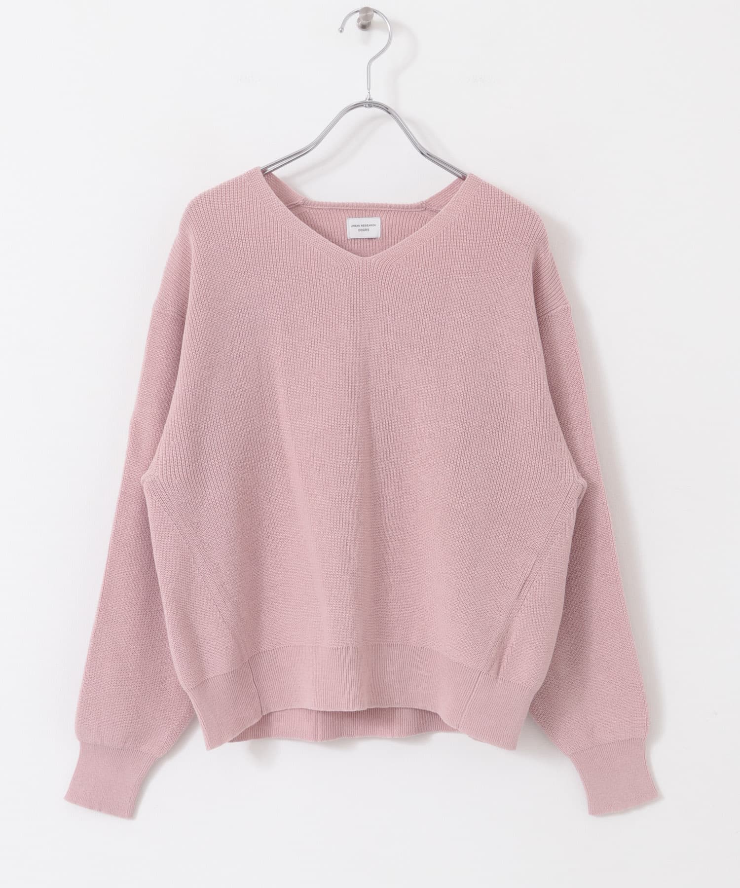 コットン畦Vネックニット PINK M