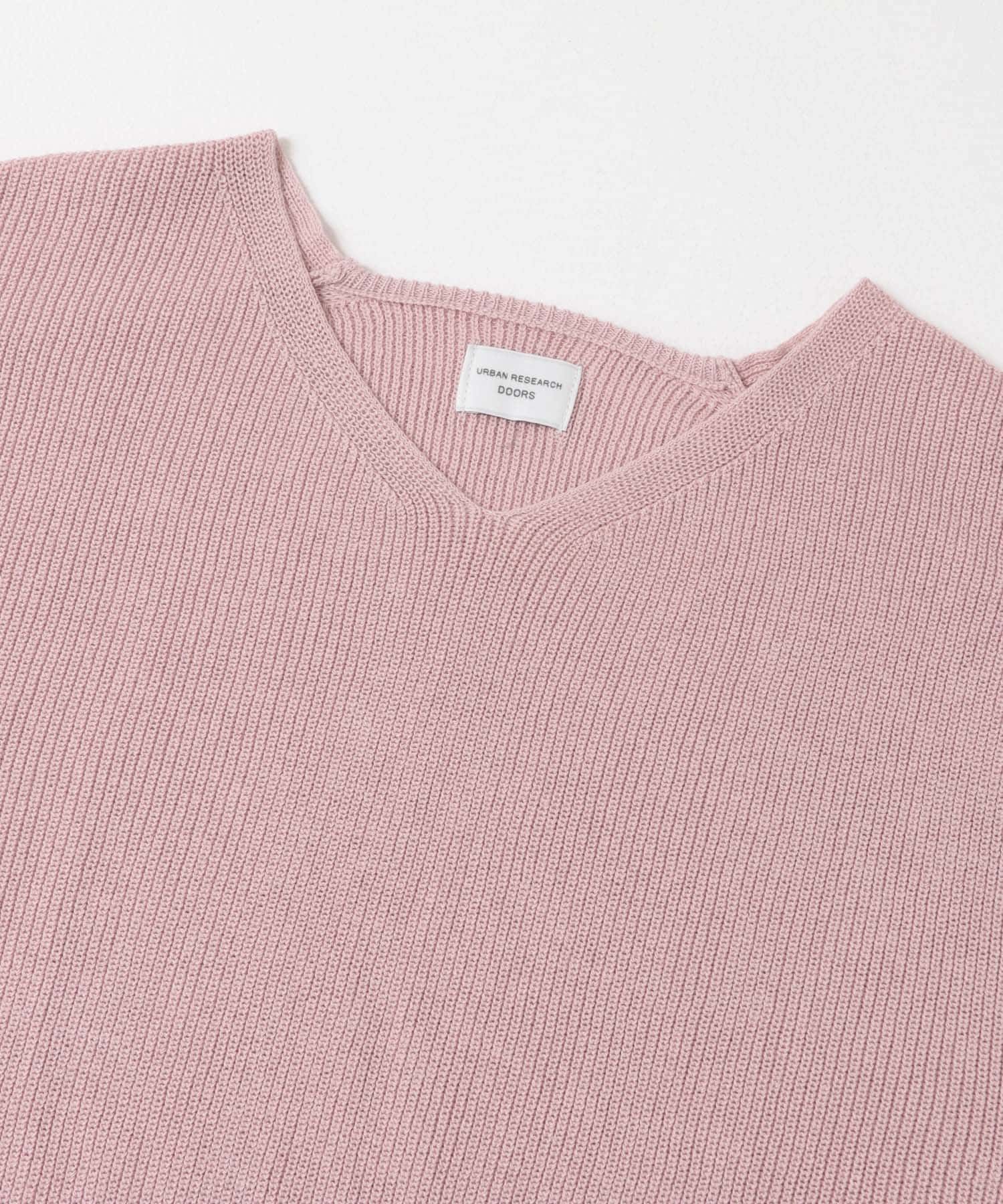 コットン畦Vネックニット PINK M