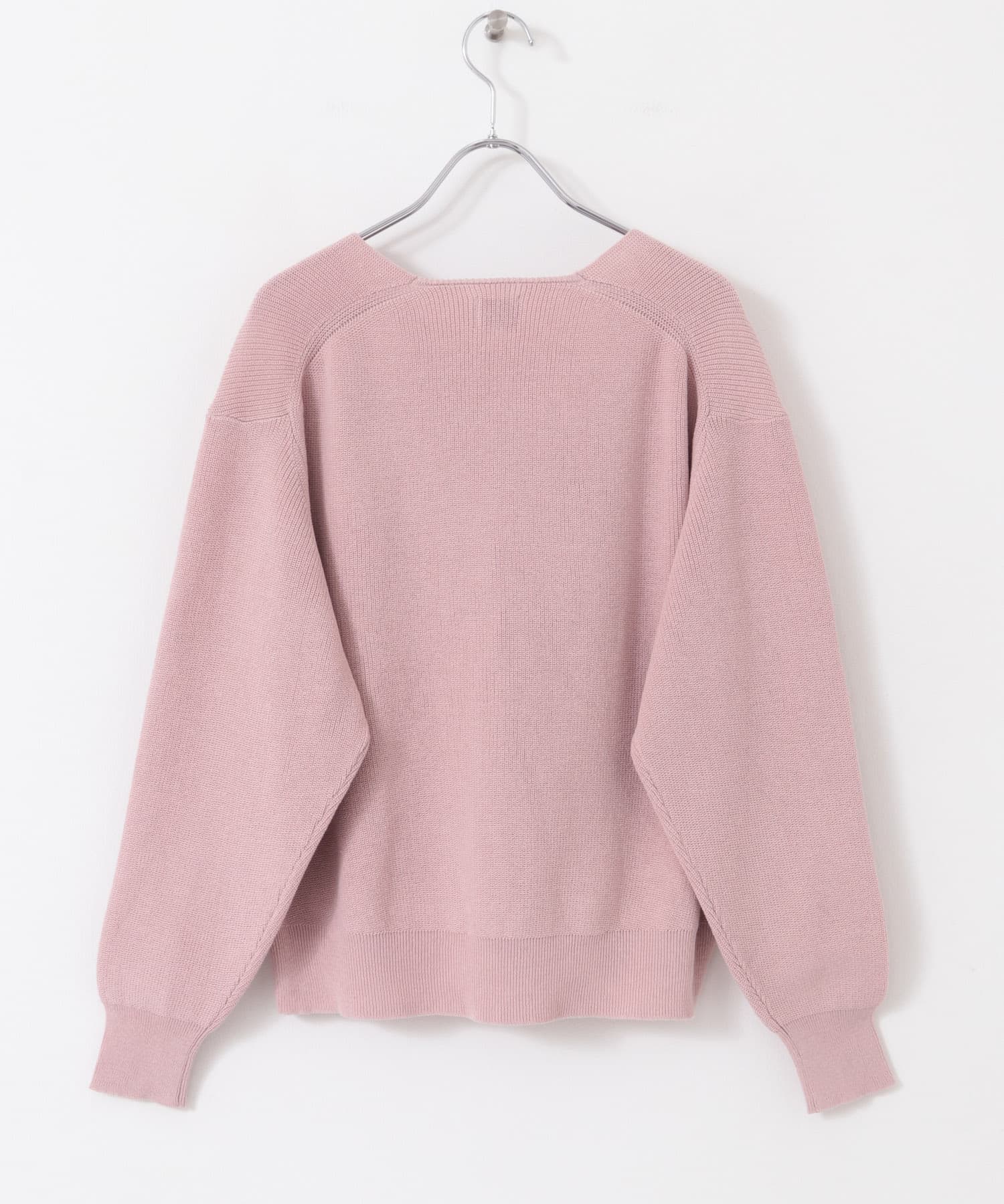 コットン畦Vネックニット PINK M
