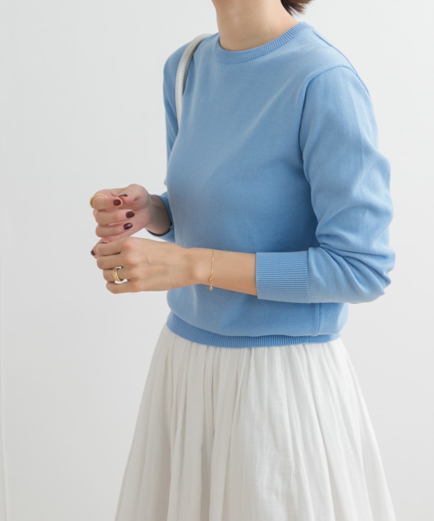 【美品✨】MANA カットオープンミュール ブルー オーガニックコットン混プレーティングプルオーバー | human