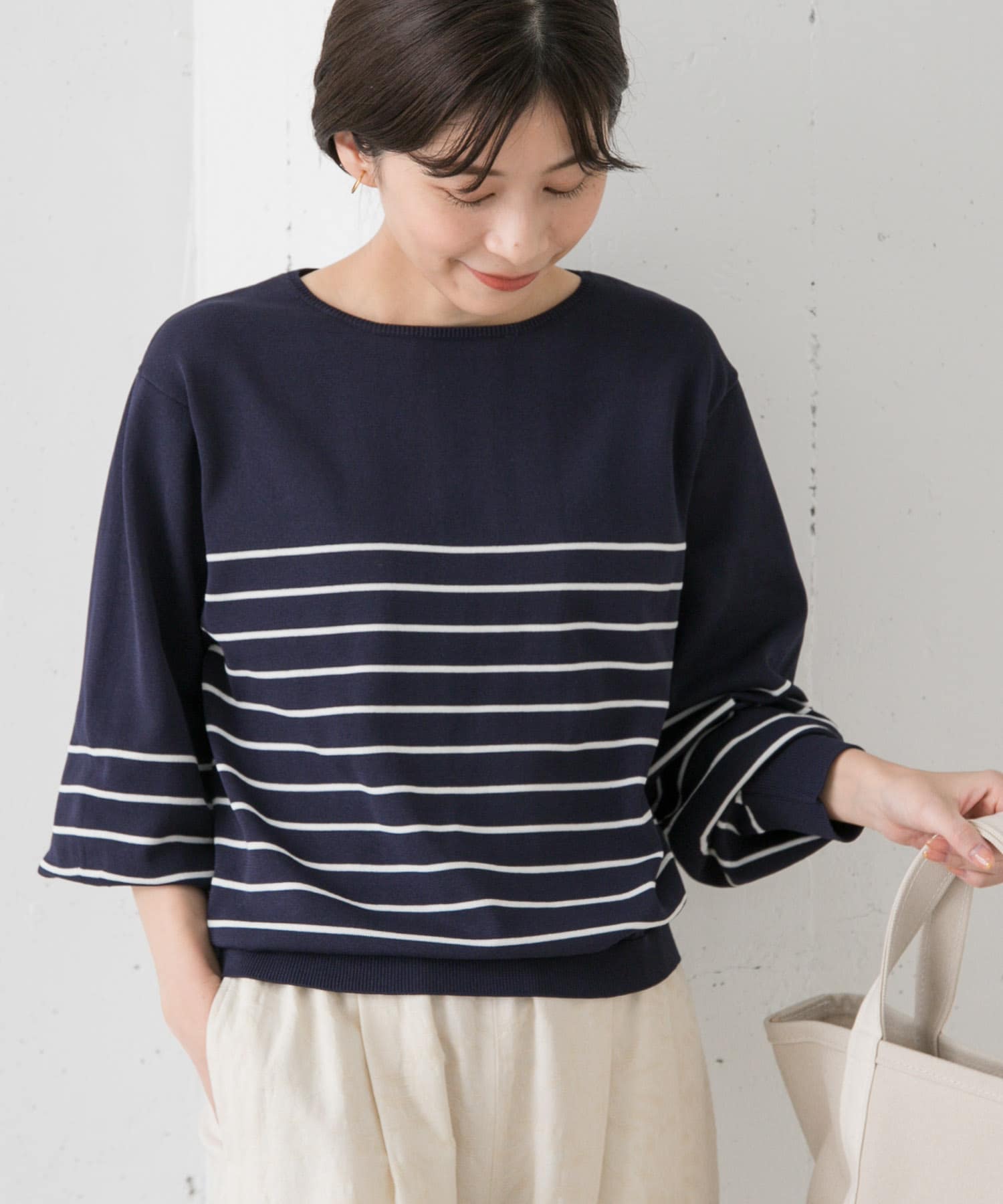 ウォッシャブルUVボーダーニット