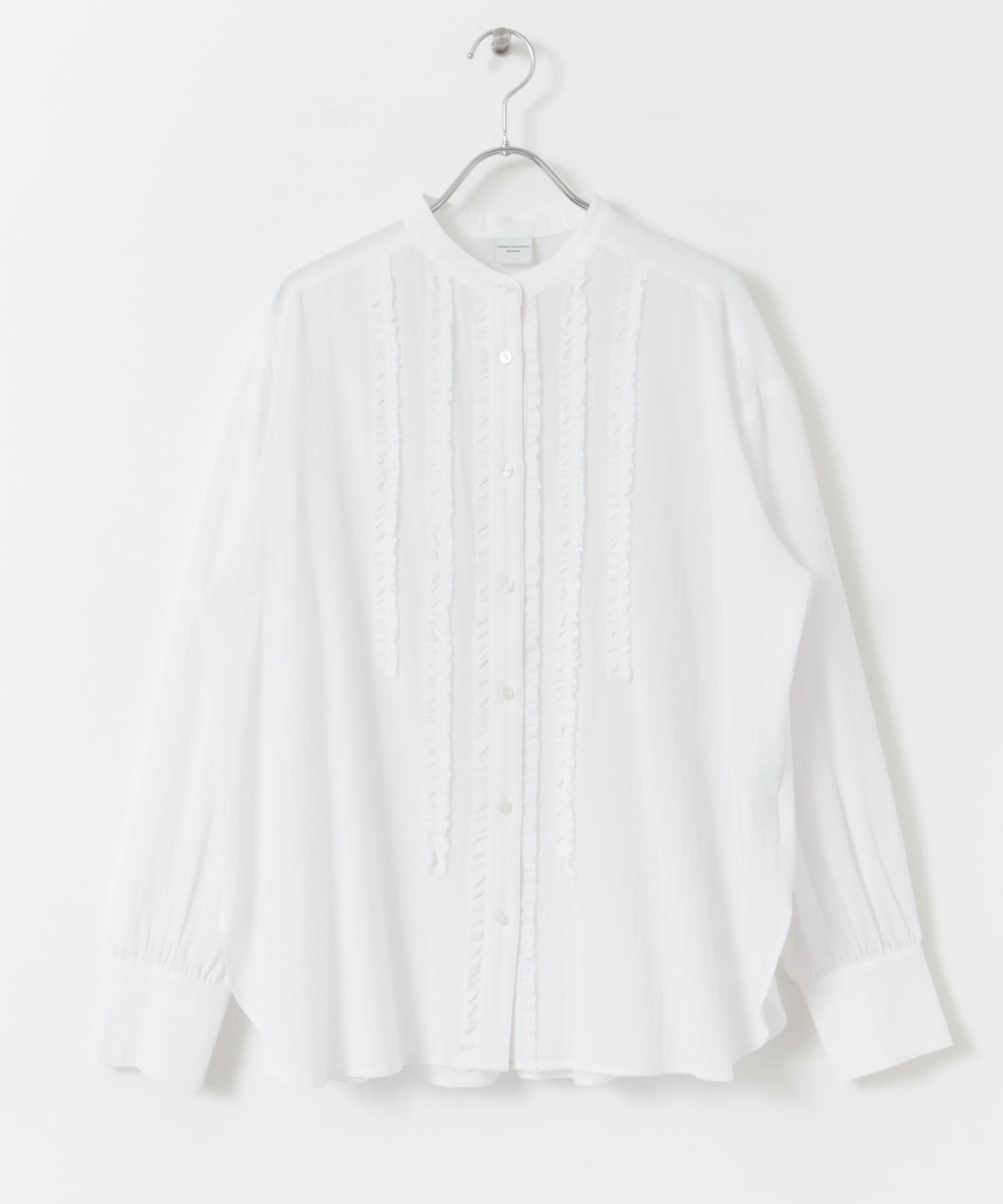 フロントフリルスタンドカラーブラウス WHITE M