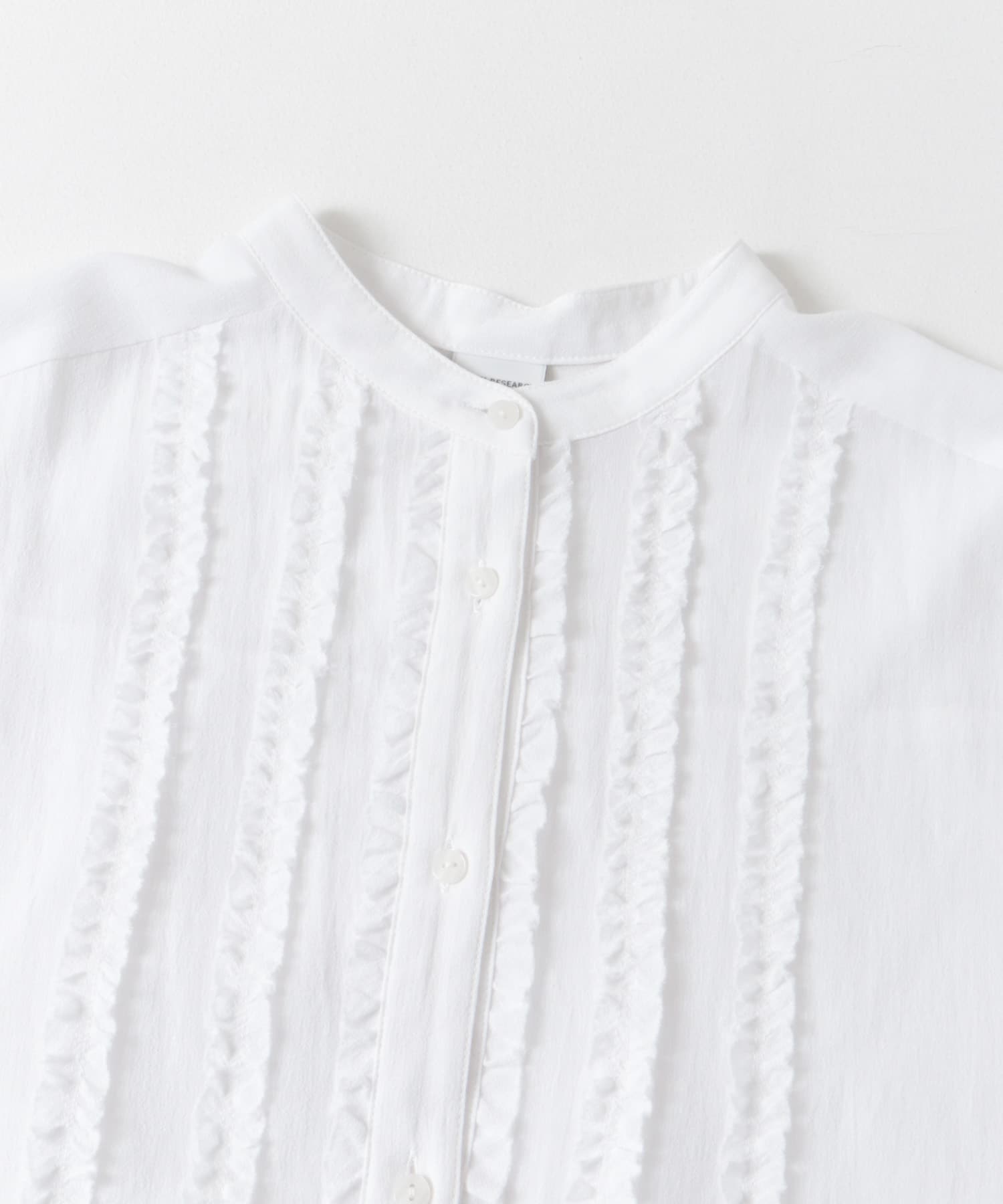 フロントフリルスタンドカラーブラウス WHITE M