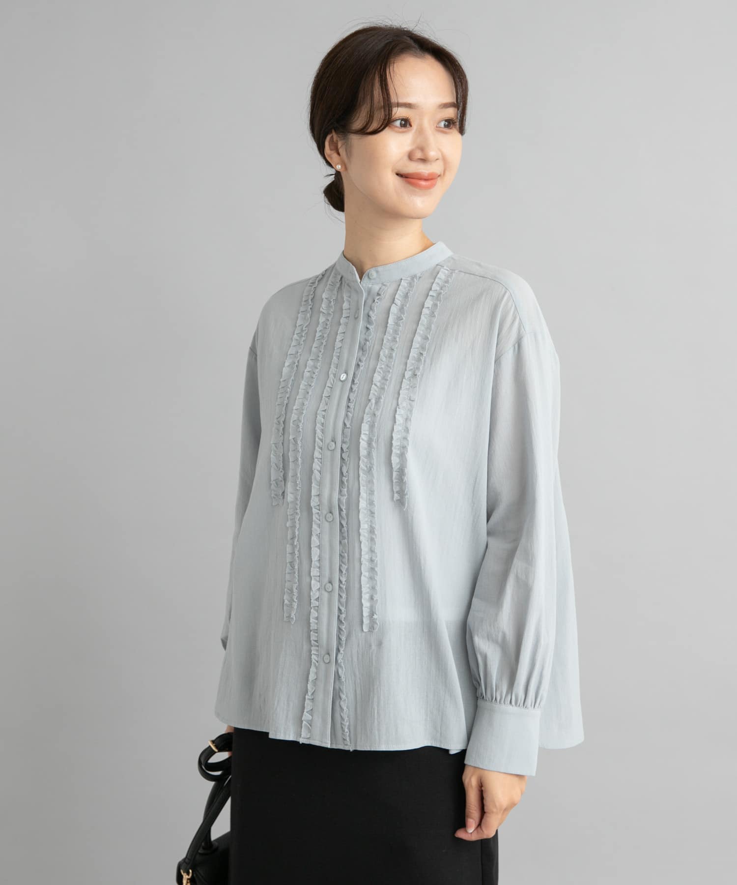 フロントフリルスタンドカラーブラウス(M WHITE): トップス｜URBAN