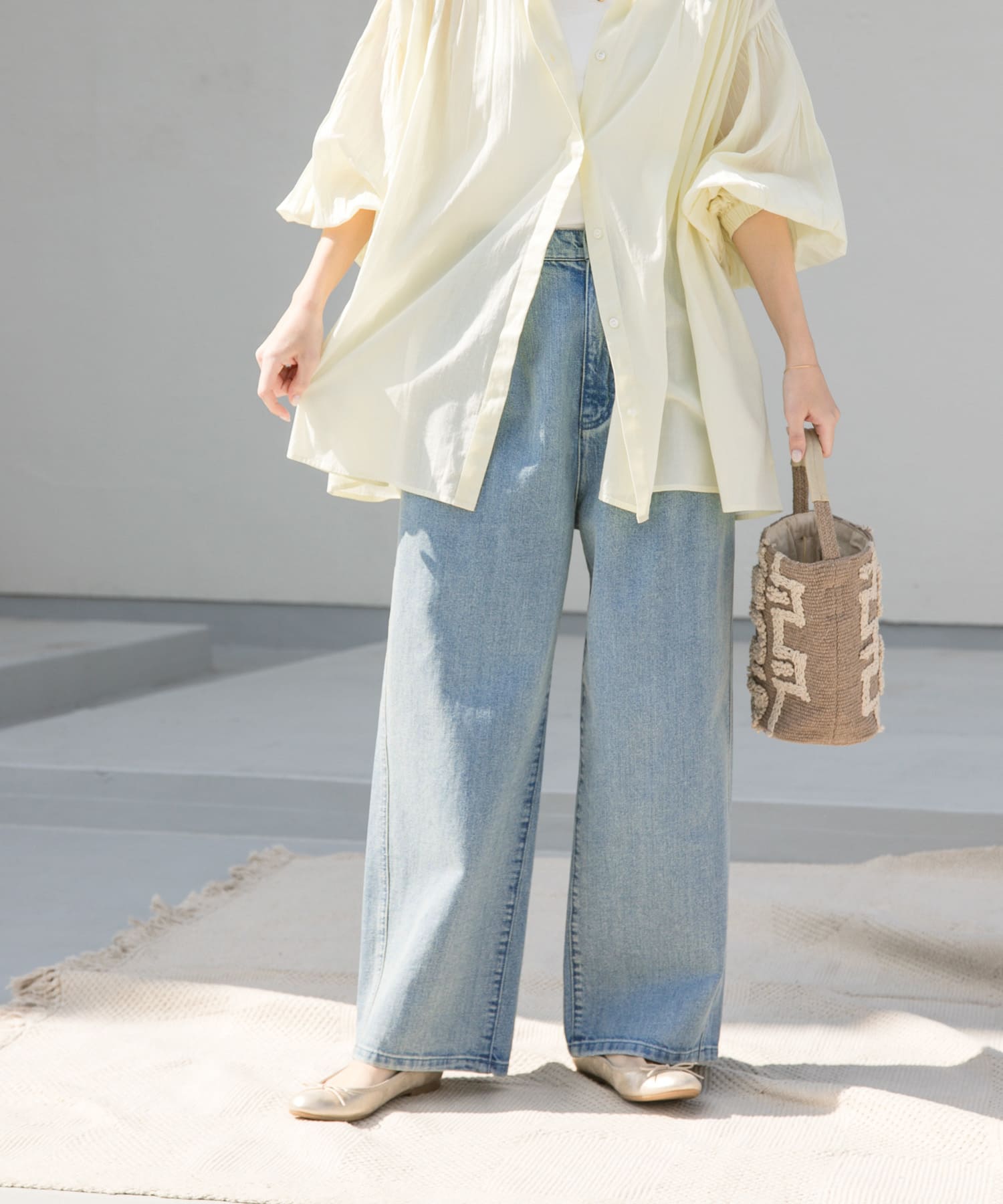 2タックギャザーデニムパンツ