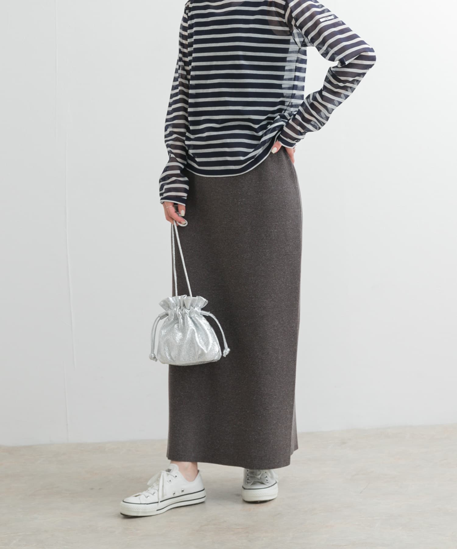 リネン混ニットストレートスカート