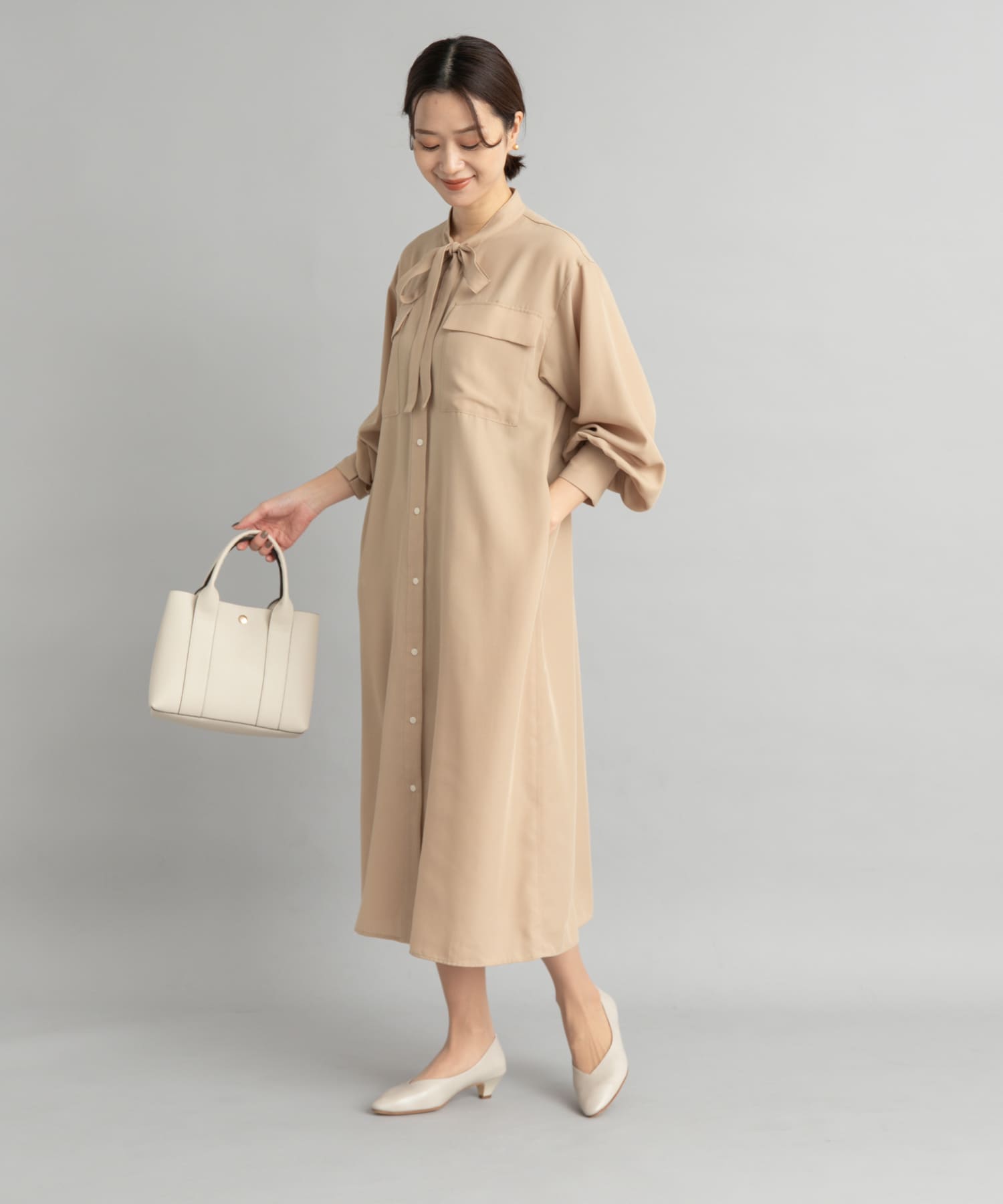ボウタイワークシャツワンピース(M BEIGE): ワンピース｜URBAN