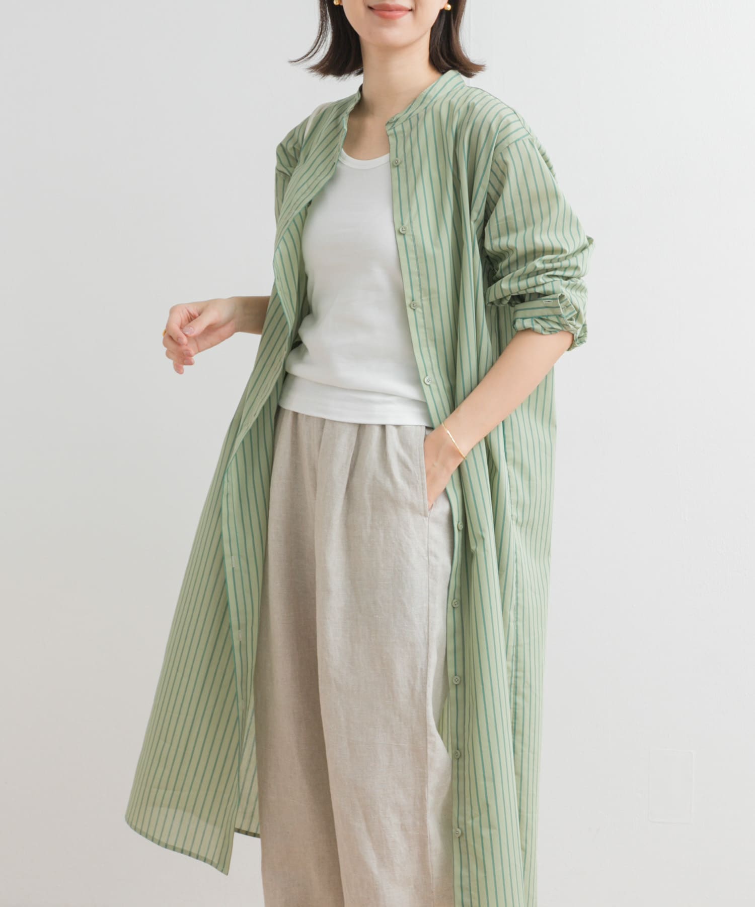 カラーストライプシャツワンピース