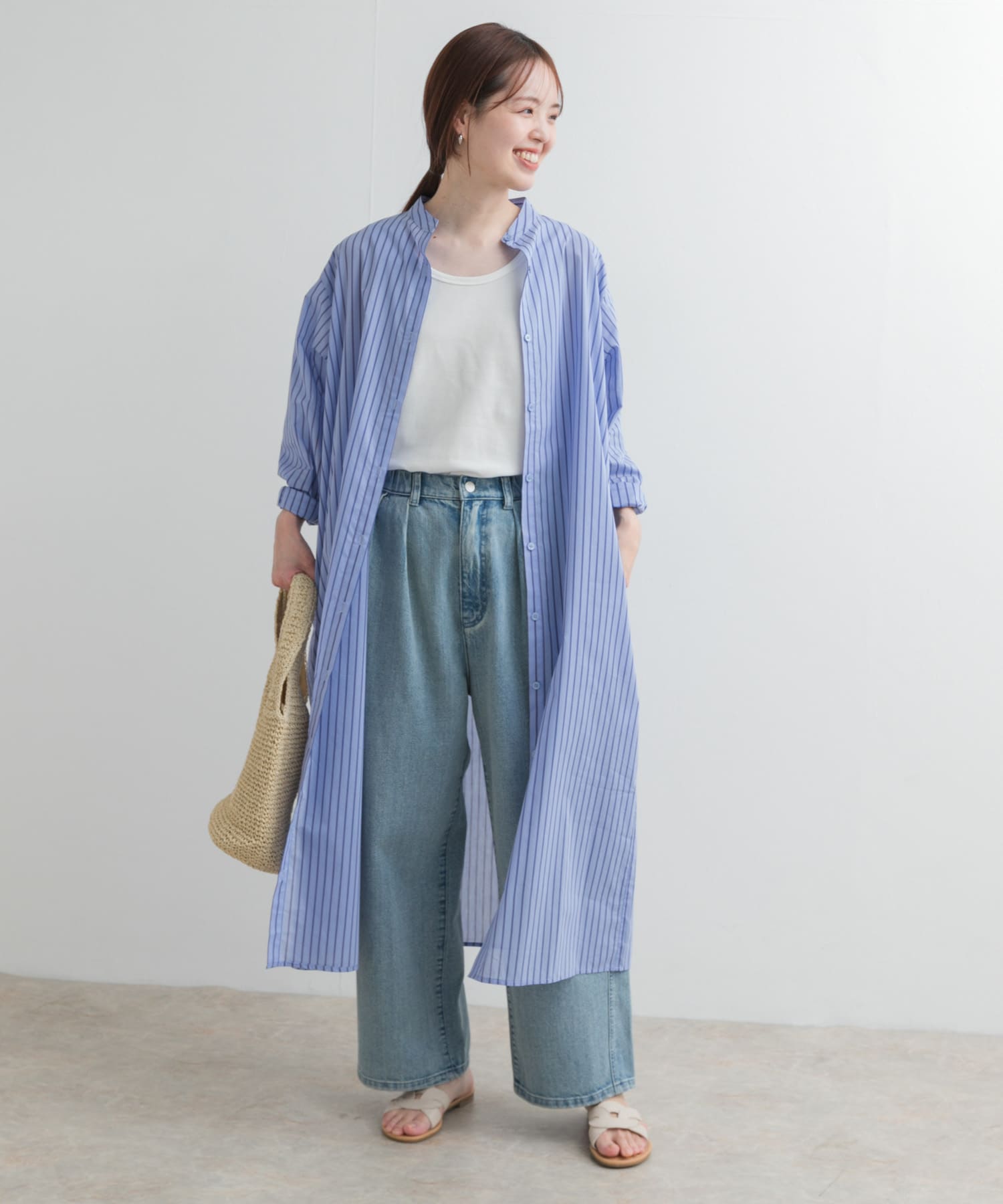 カラーストライプシャツワンピース