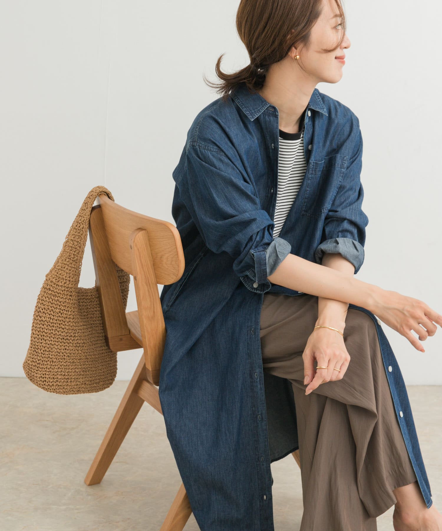 ライトコットンデニムシャツワンピース