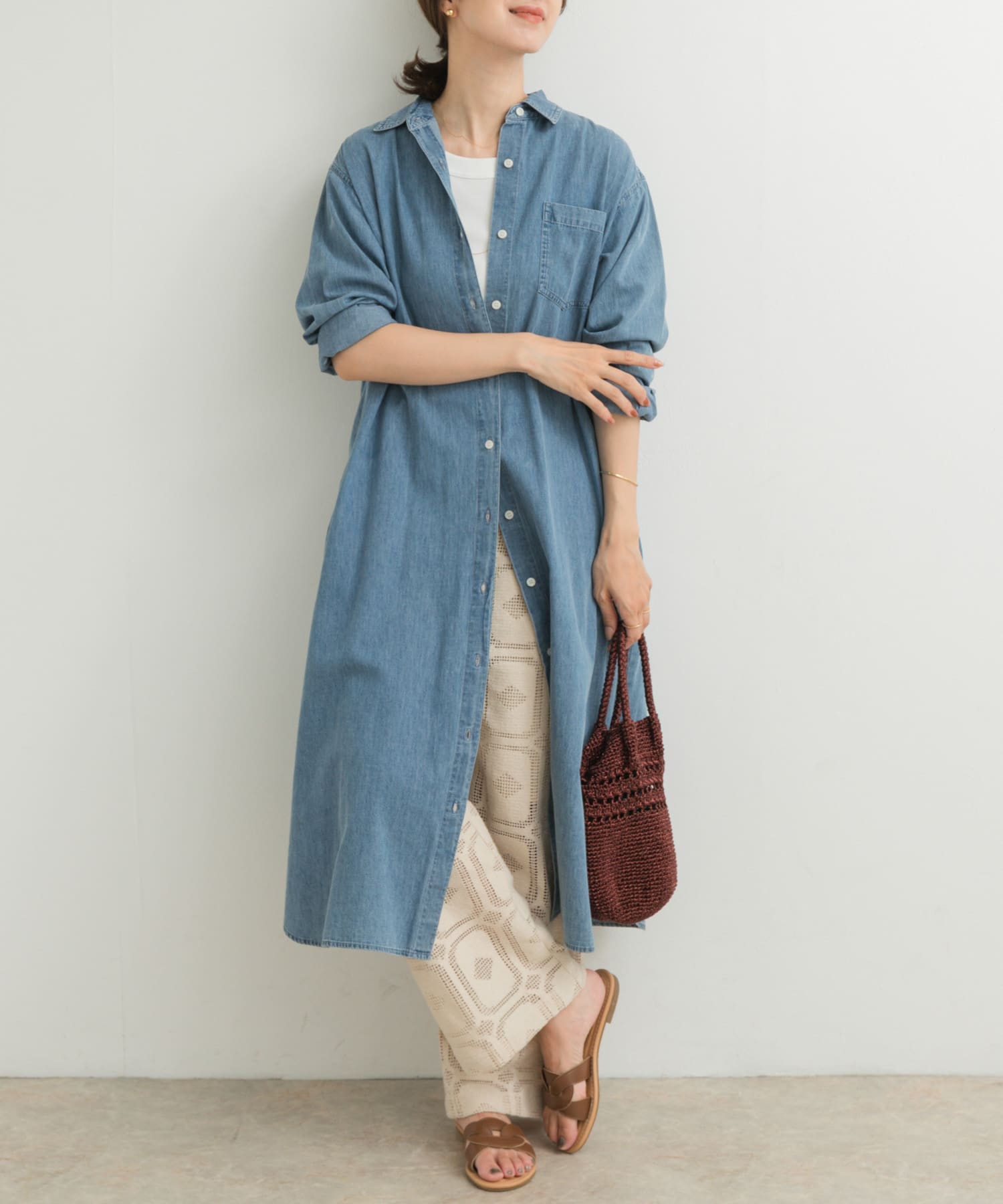 ライトコットンデニムシャツワンピース