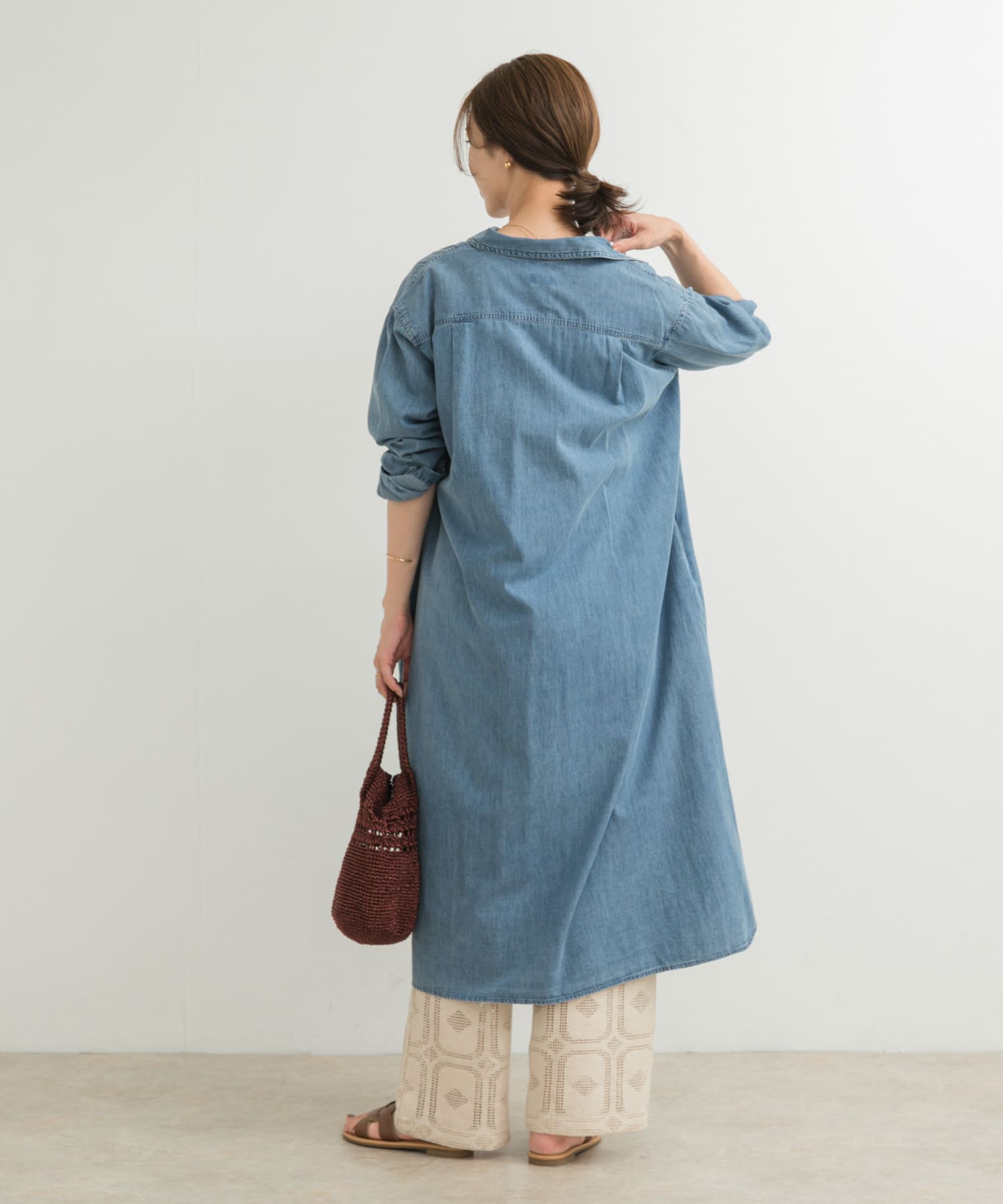 ライトコットンデニムシャツワンピース(M L.INDIGO): ワンピース