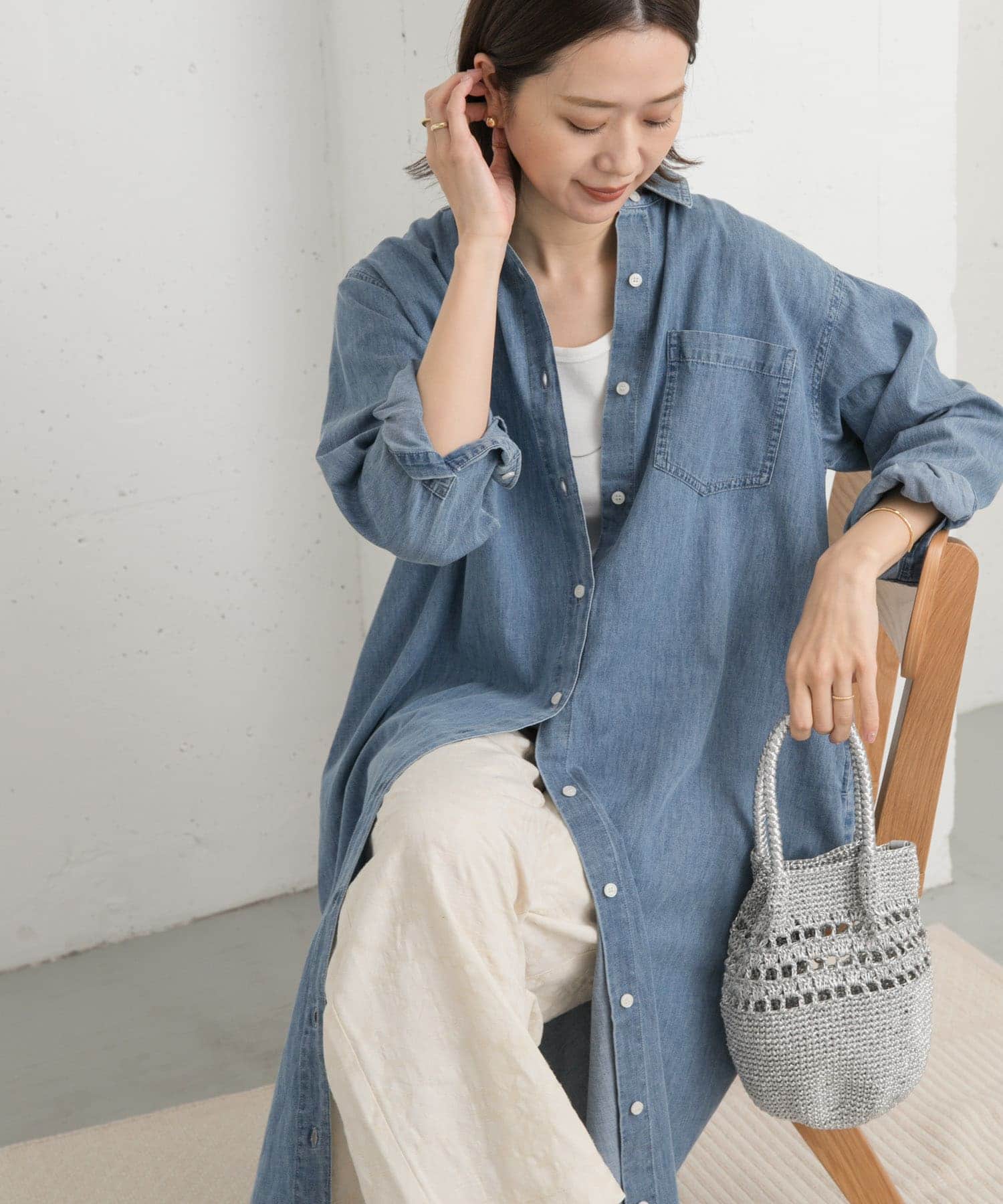 ライトコットンデニムシャツワンピース(M L.INDIGO): ワンピース